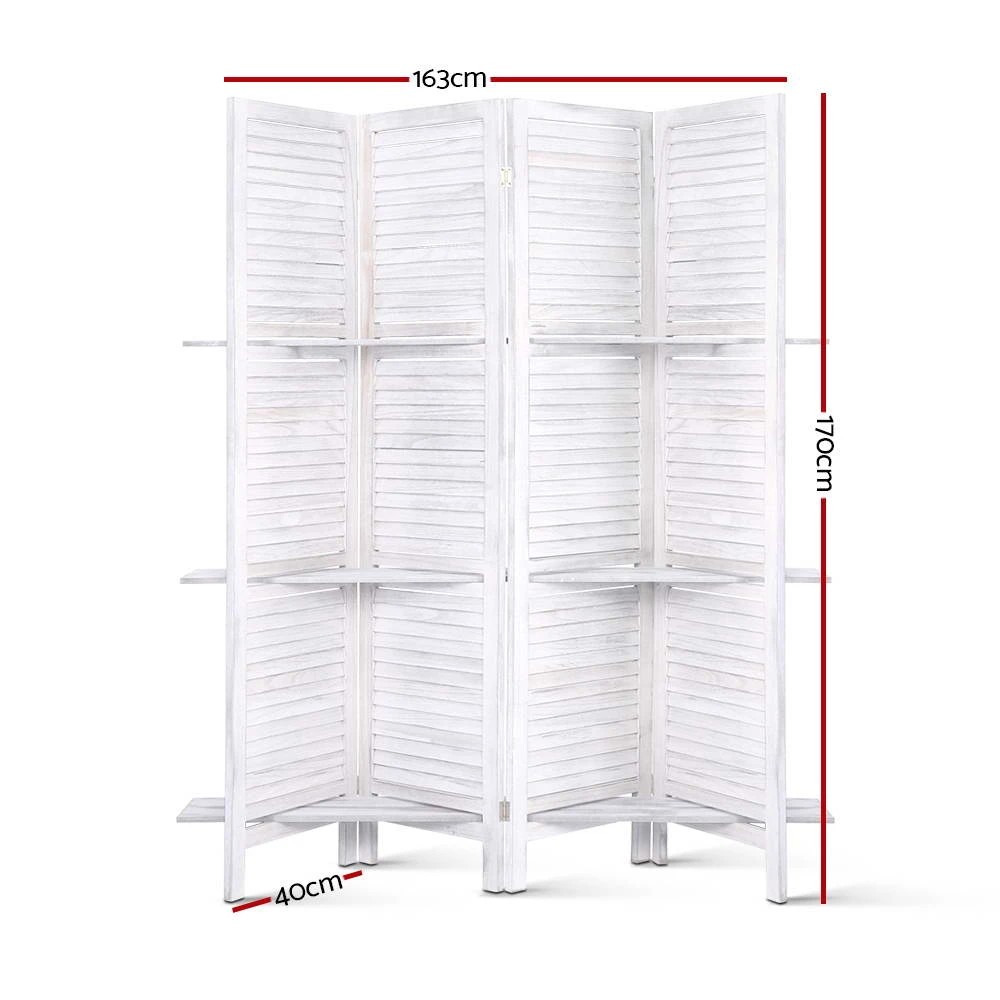 2 Artiss 4 Panel Room Divider Screen 163x170cm Shelf - White, 2 of 8