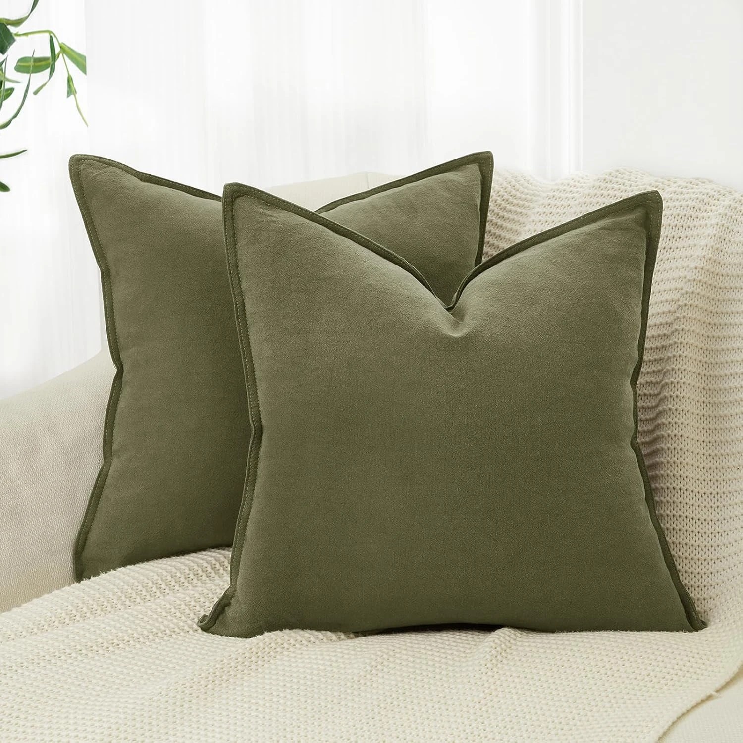 1 Gioia Casa 2-Pack Linen-Cotton Blend Cushion Covers 45x45cm - Olive Green, 1 of 4