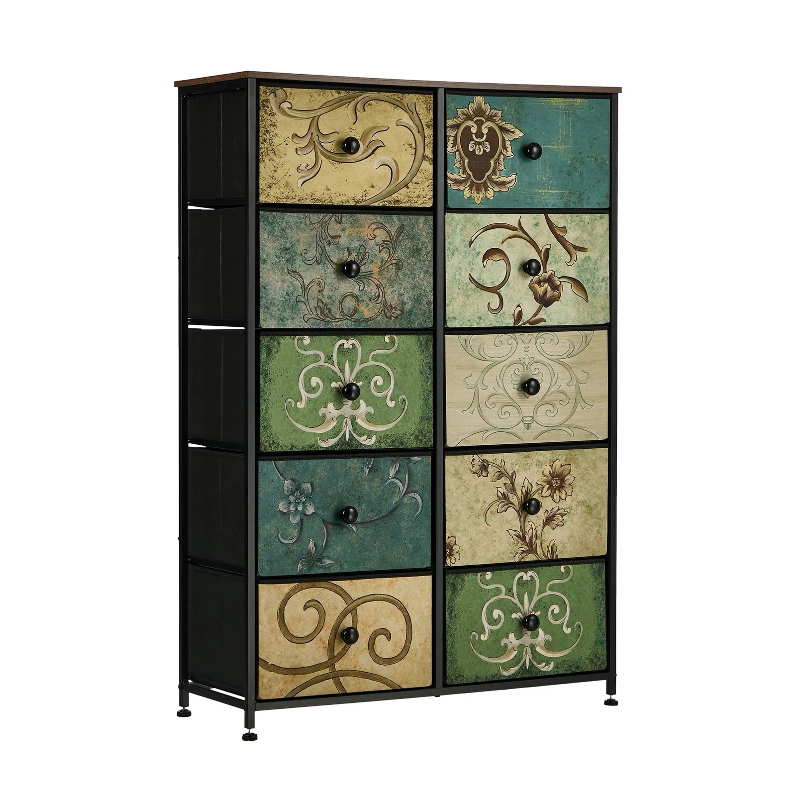 6 Oikiture 10 Chest of Drawers Fabric Storage Cabinet Tower Tallboy Retro Dresser - Multi, 6 of 6