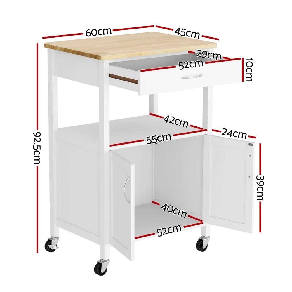 2 Artiss Kitchen Island Trolley Rolling Serving Cart Storage Drawer 60cm - Multi, 2 of 3