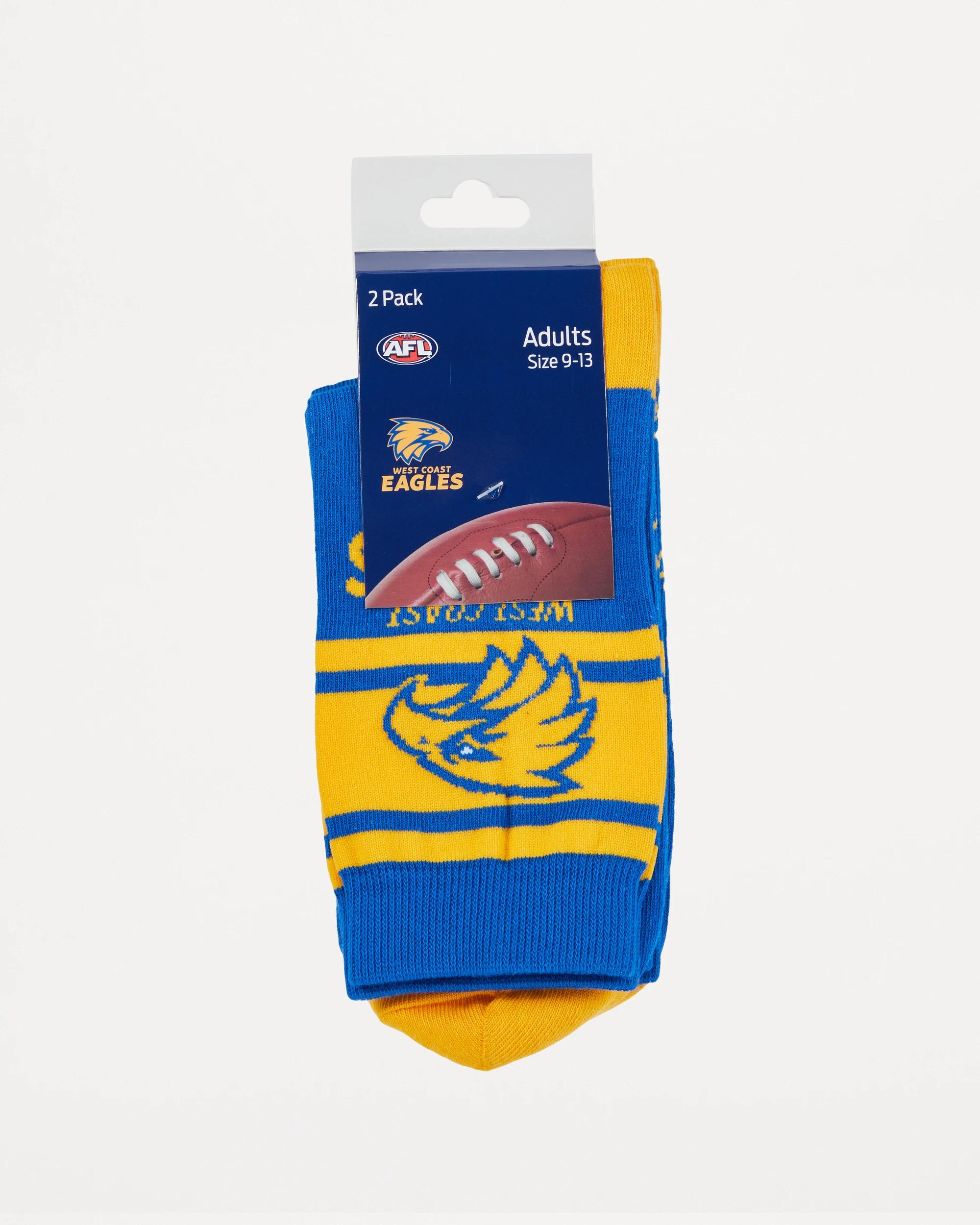 3 2 Pack Official AFL Adult Sock Set WHITE WEST COAST, 3 of 3