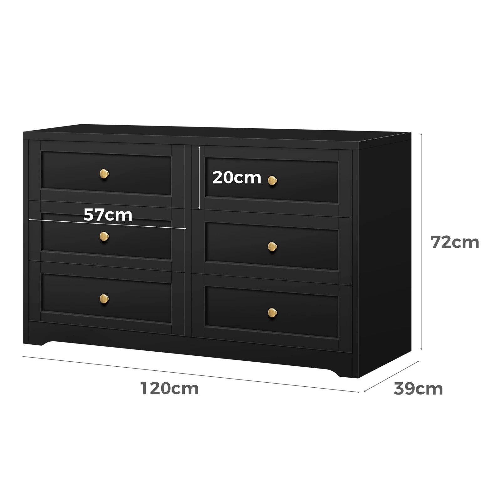 2 Alfordson 6 Chest of Drawers Hamptons Storage Cabinet Dresser Tallboy - Black, 2 of 8