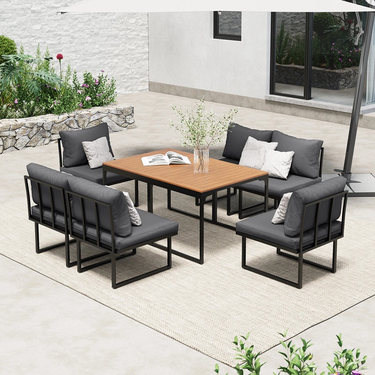 8 Livsip 6 Seater Outdoor Dining Sofa Set Lounge Furniture with Cushions - Multi, 8 of 8