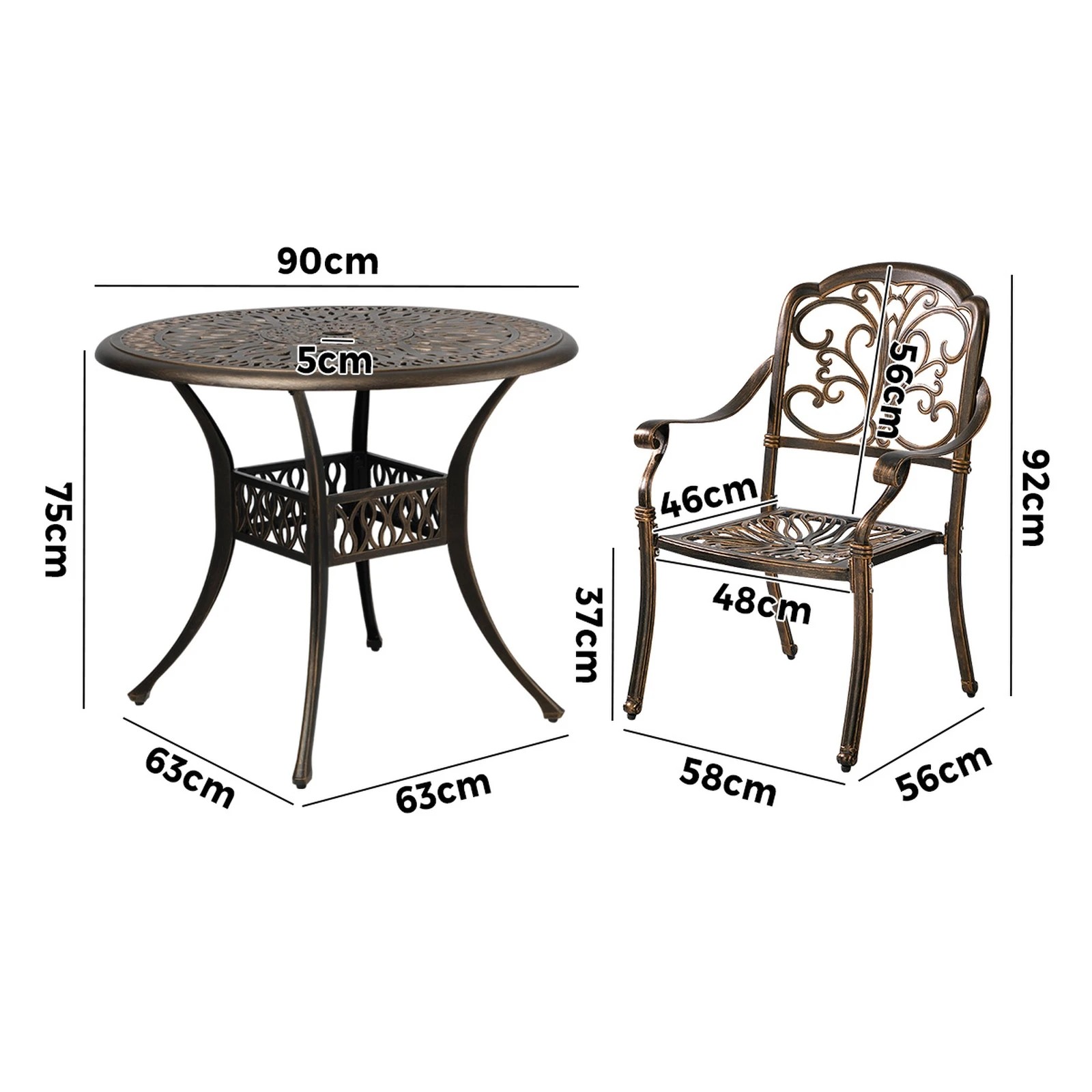 2 Livsip 3 Piece Outdoor Dining Set Table Chairs Patio Bistro Cast Aluminium - Bronze, 2 of 7