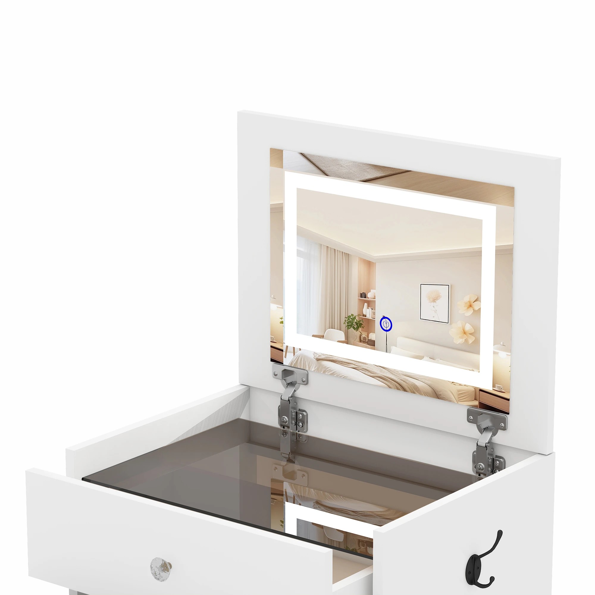 6 Advwin Makeup Vanity Desk w/ Flip Top LED Mirror Glass Desktop 4 Drawers - White, 6 of 10