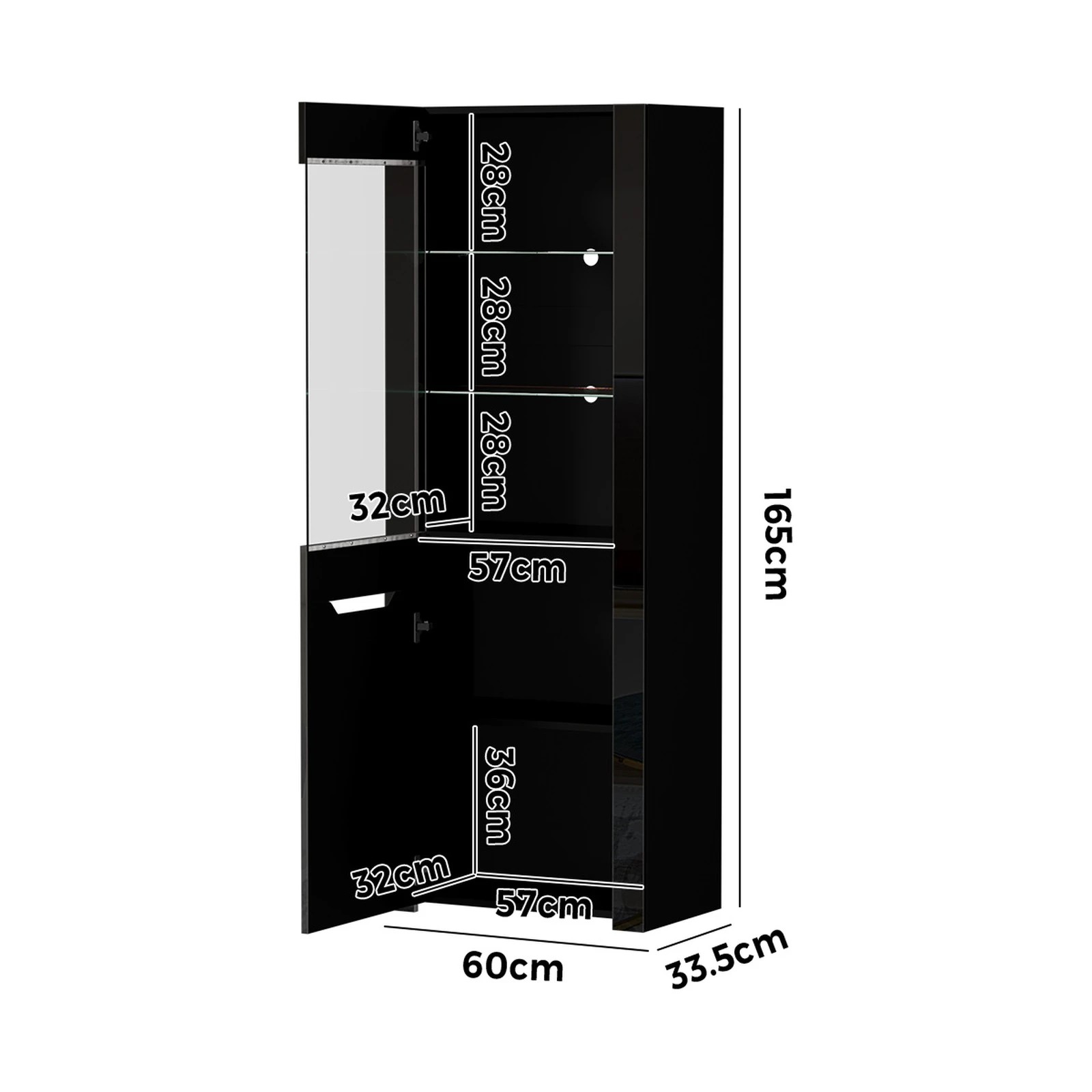 2 Oikiture Display Cabinet Buffet Sideboard High Gloss Cupboard LED Light - Black, 2 of 8