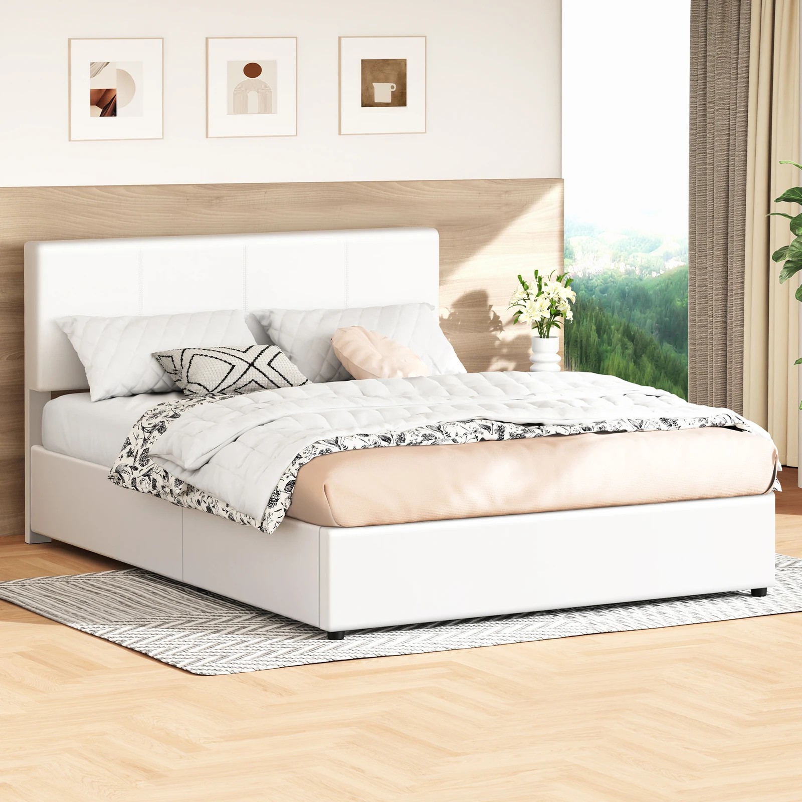 2 Alfordson Bed Frame Double Gas Lift Storage Adjustable Headboard Luria - White, 2 of 9