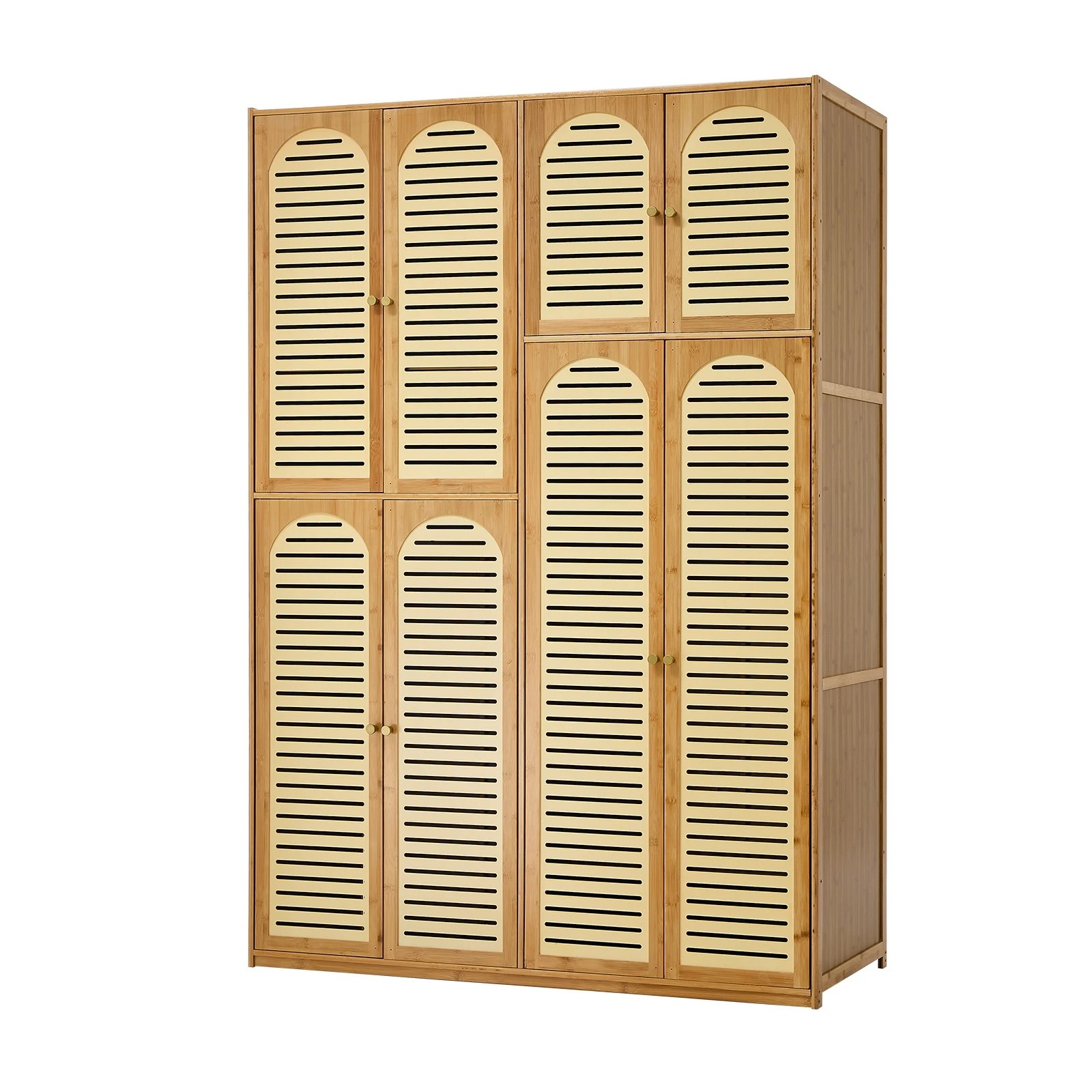 1 Oikiture Bamboo Wardrobe Large Clothes Storage Cabinet 8 Doors with 7 Shelves - Natural, 1 of 5