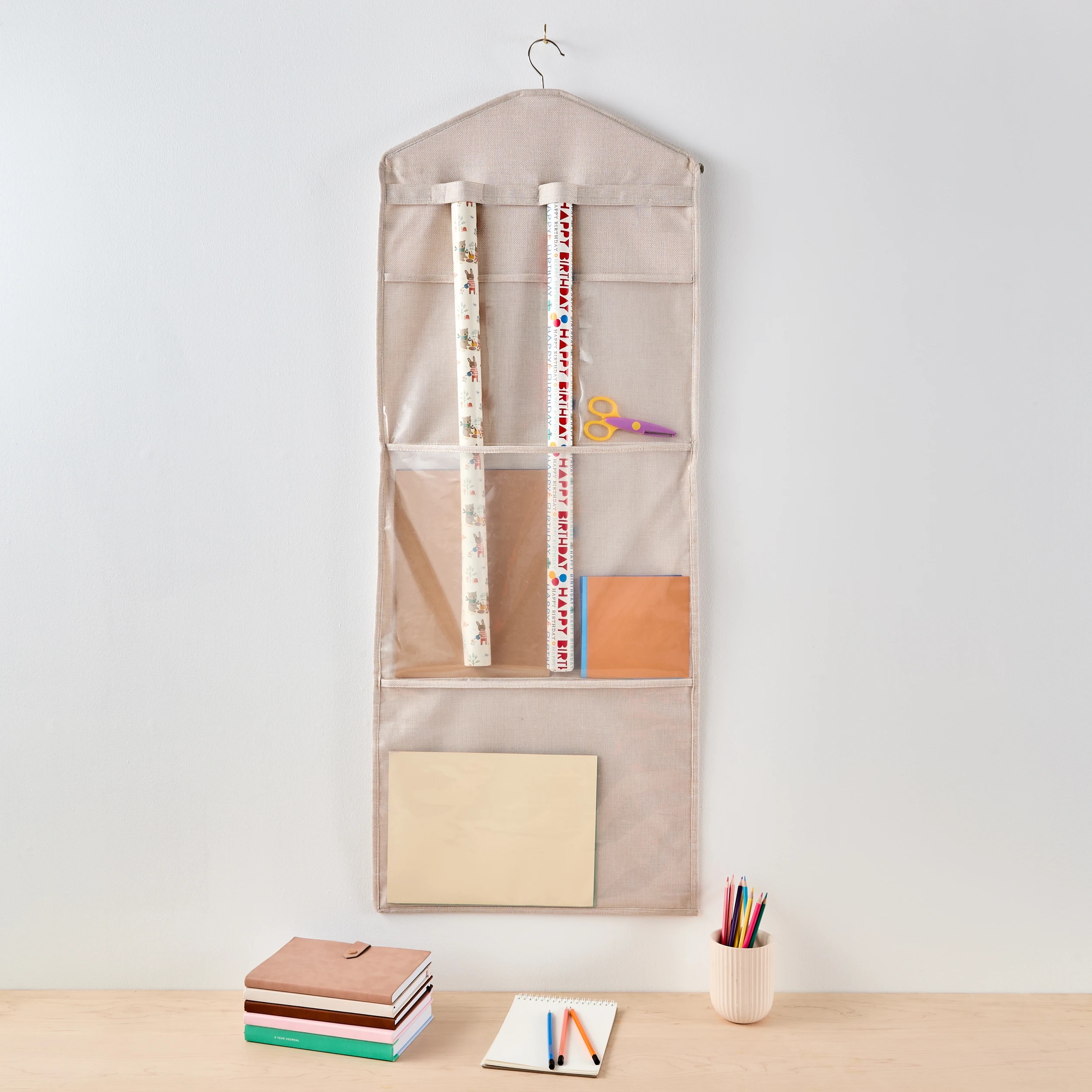 5 Linen Look Hanging Craft Organiser - Beige, 5 of 10