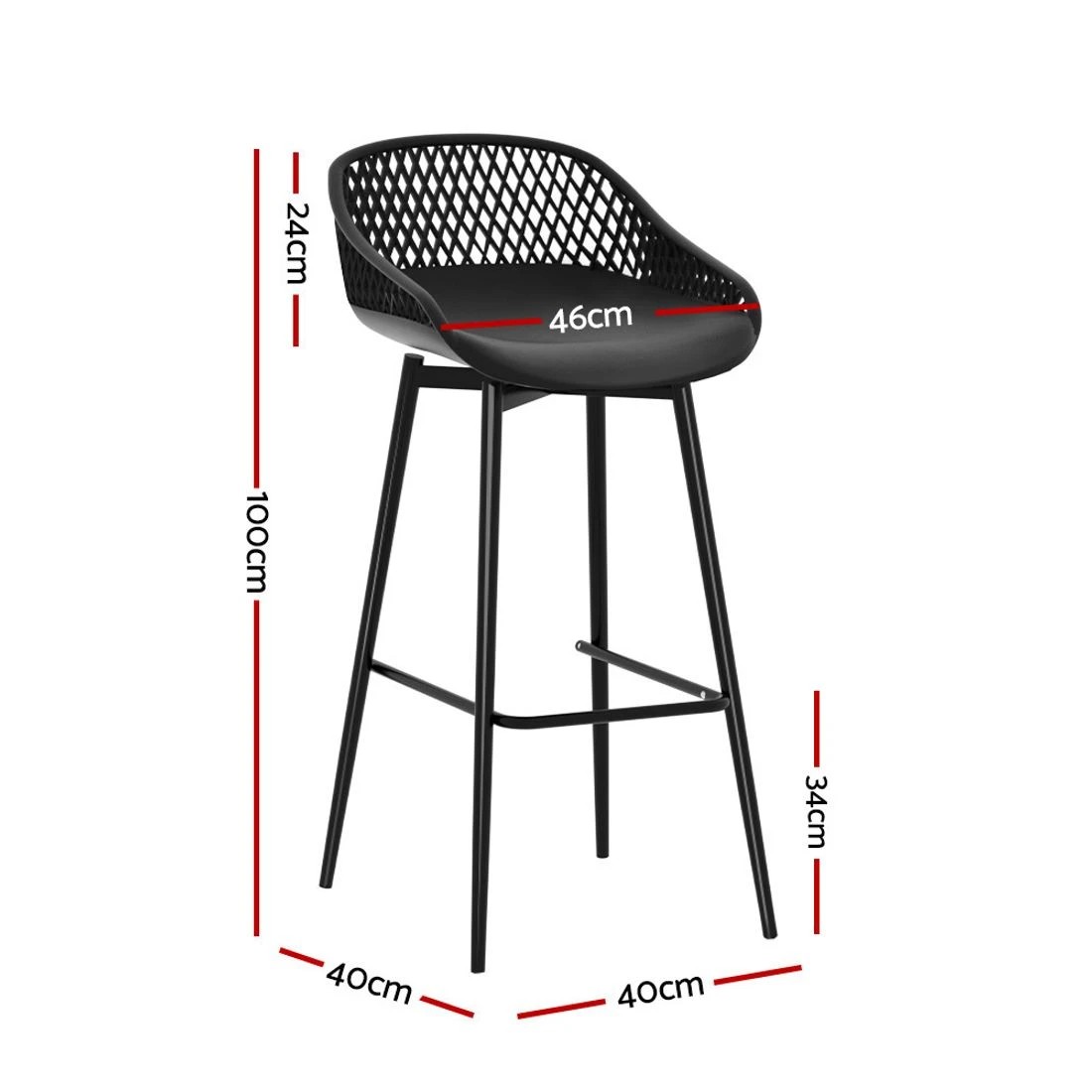 2 Gardeon 2PC Outdoor Bar Stools Plastic Metal Dining Chair Patio Furniture Garden - Black, 2 of 7