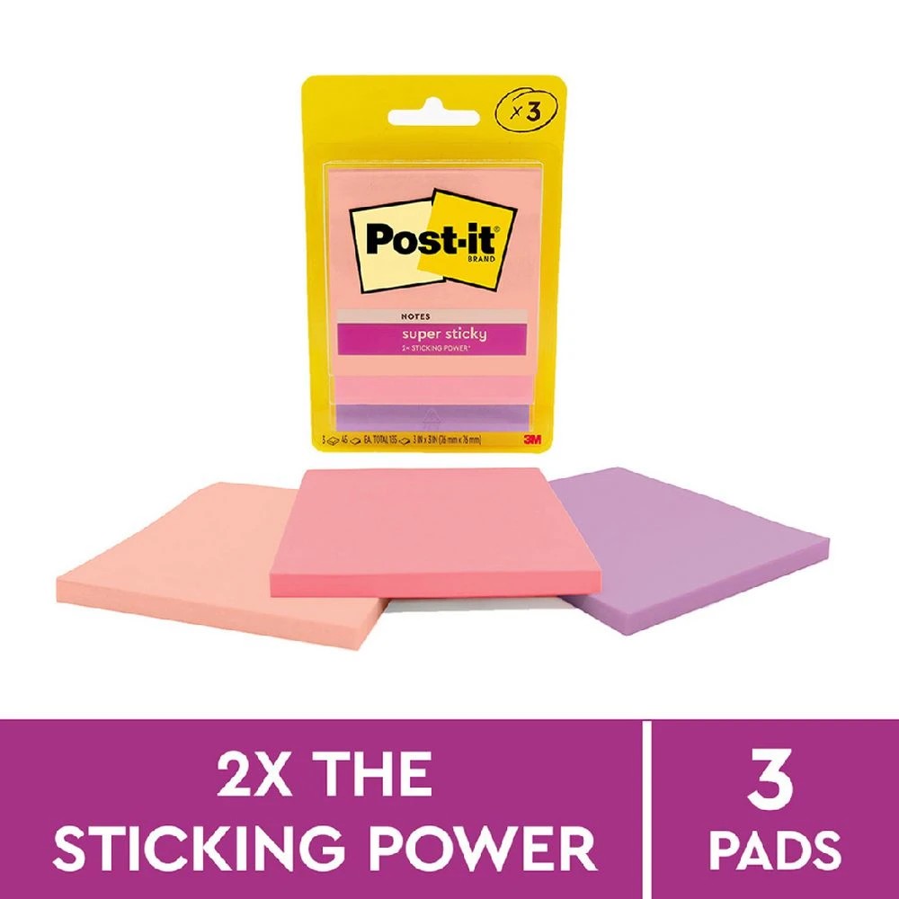 2 Post-it Super Sticky Notes 76 x 76 mm Flamingo 3 Pack, 2 of 7