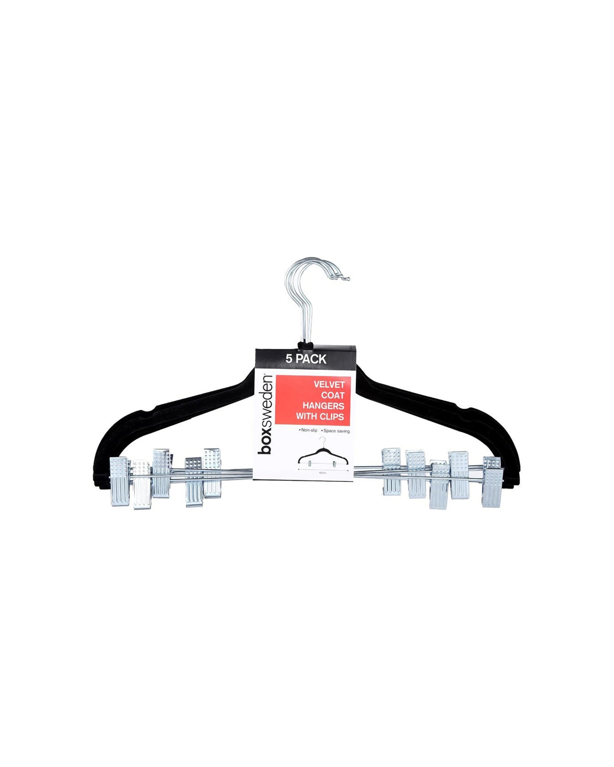 2 5pc Boxsweden Velvet Clothes/pants/trousers Hanging Hanger W/ Chrome Bar/clips
 - Black, 2 of 3