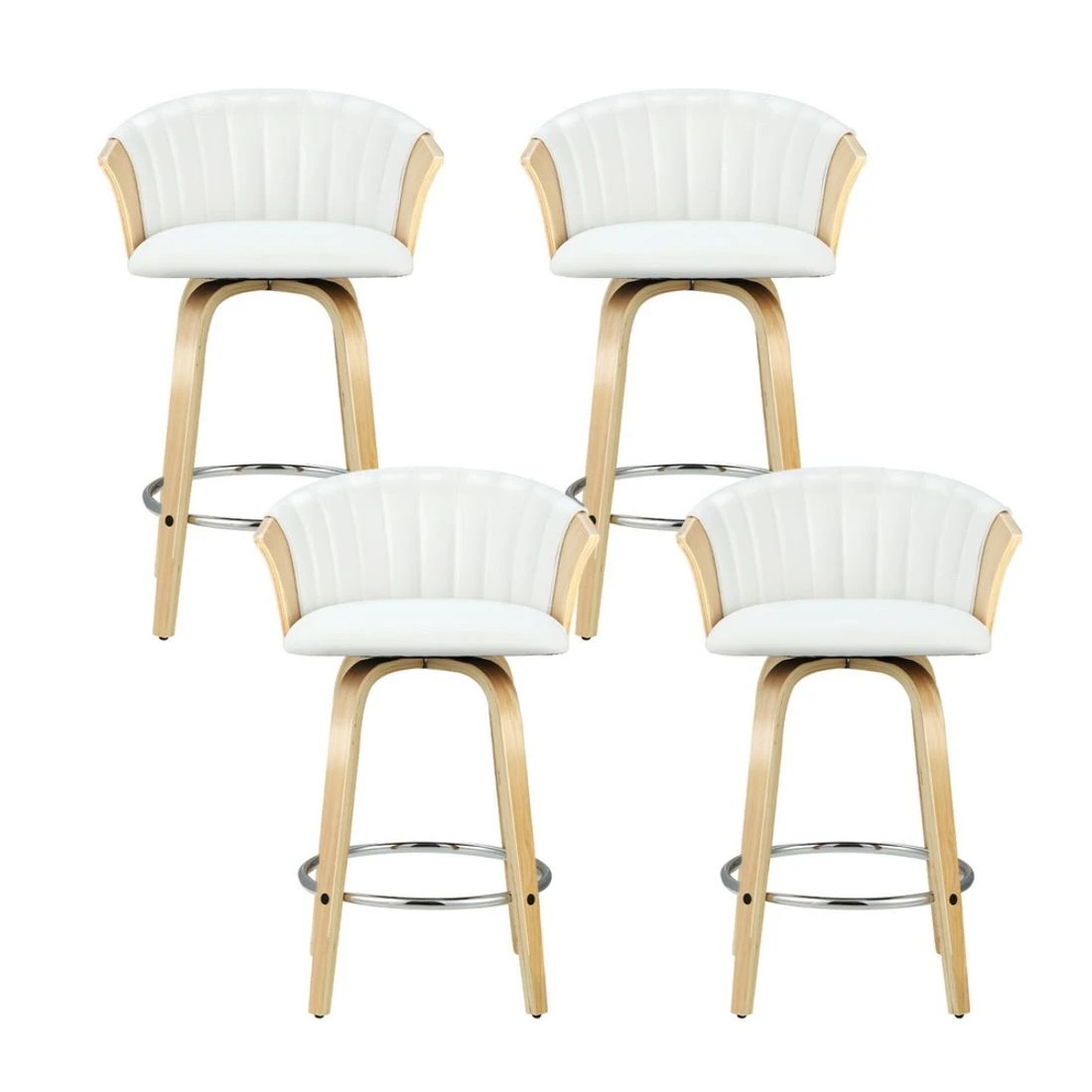 3 Artiss 4x Bar Stools Swivel Leather Chairs Wooden - White, 3 of 6