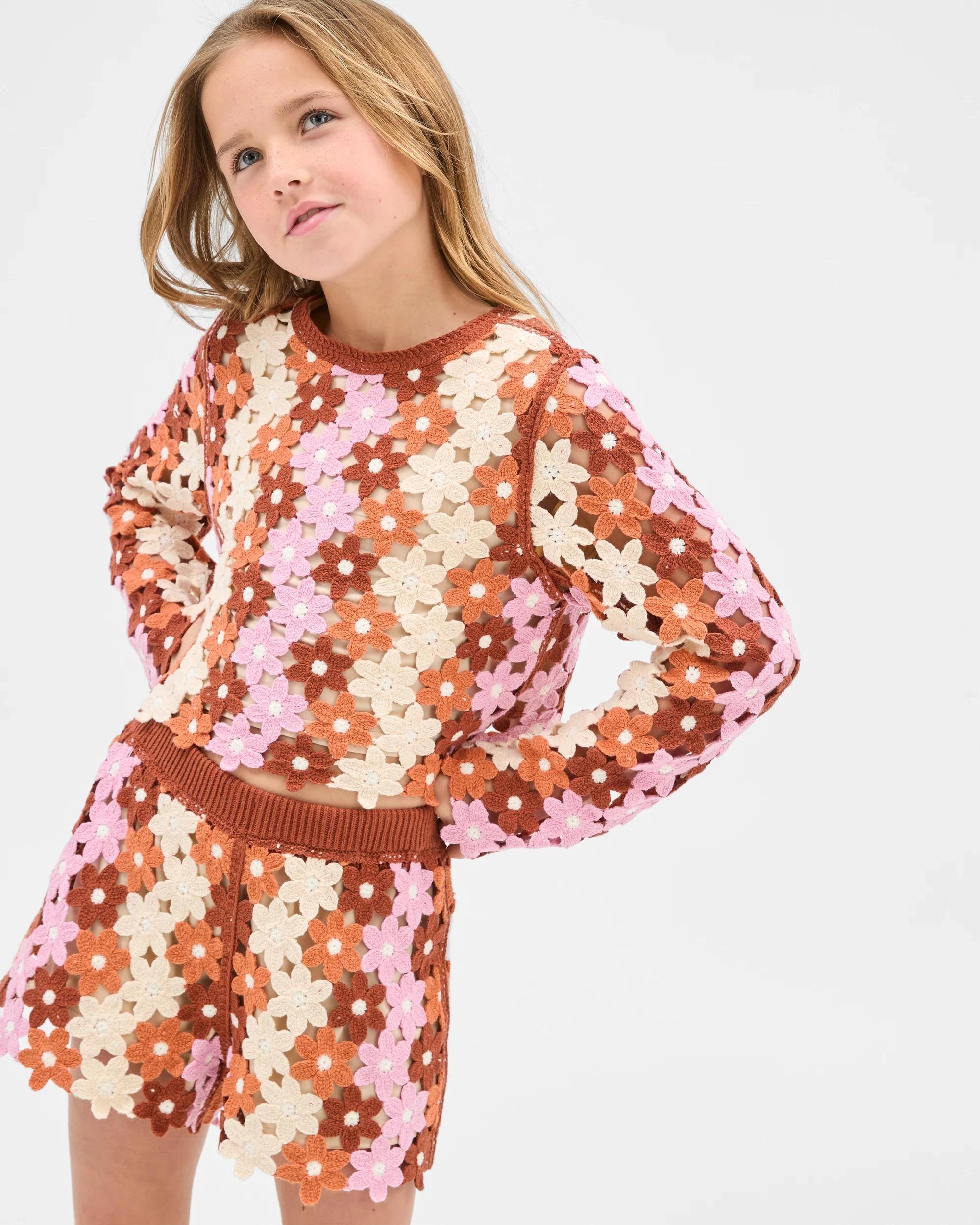 1 Target Crochet Flower Shorts RUST MULTI, 1 of 7