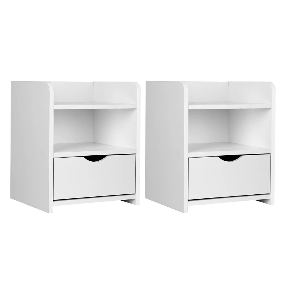 1 Artiss 2X Bedside Table 1 Drawer with Shelf - FARA - White, 1 of 8