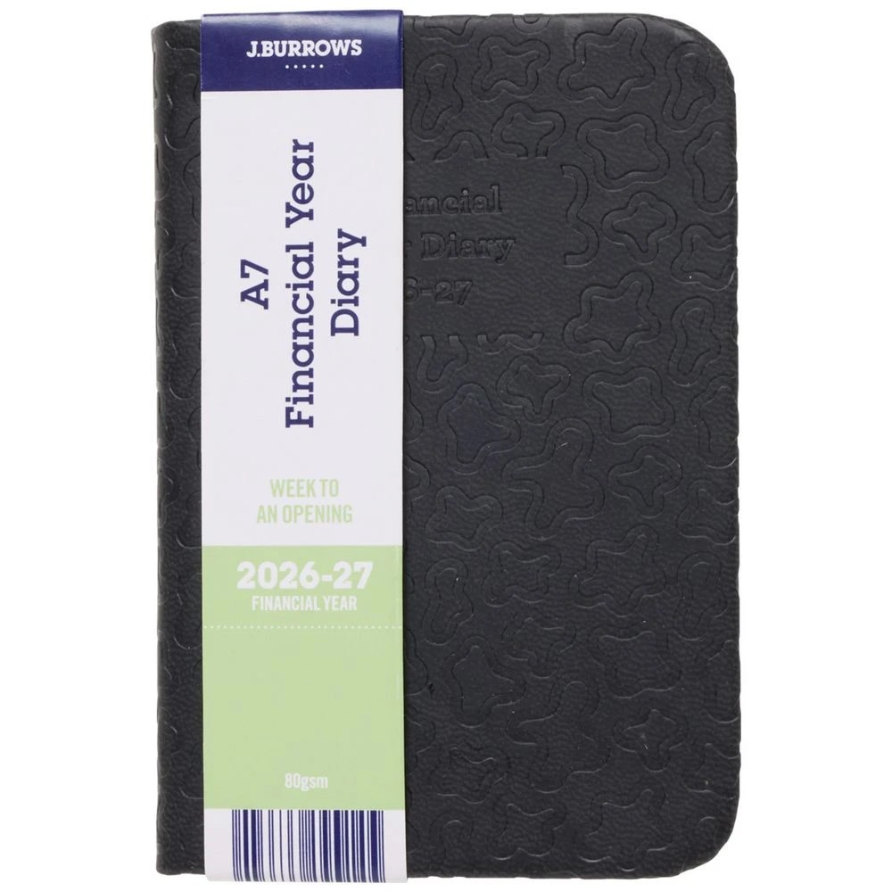 1 J.Burrows A7 Week-To-View Embossed Diary FY26/27 Black, 1 of 6