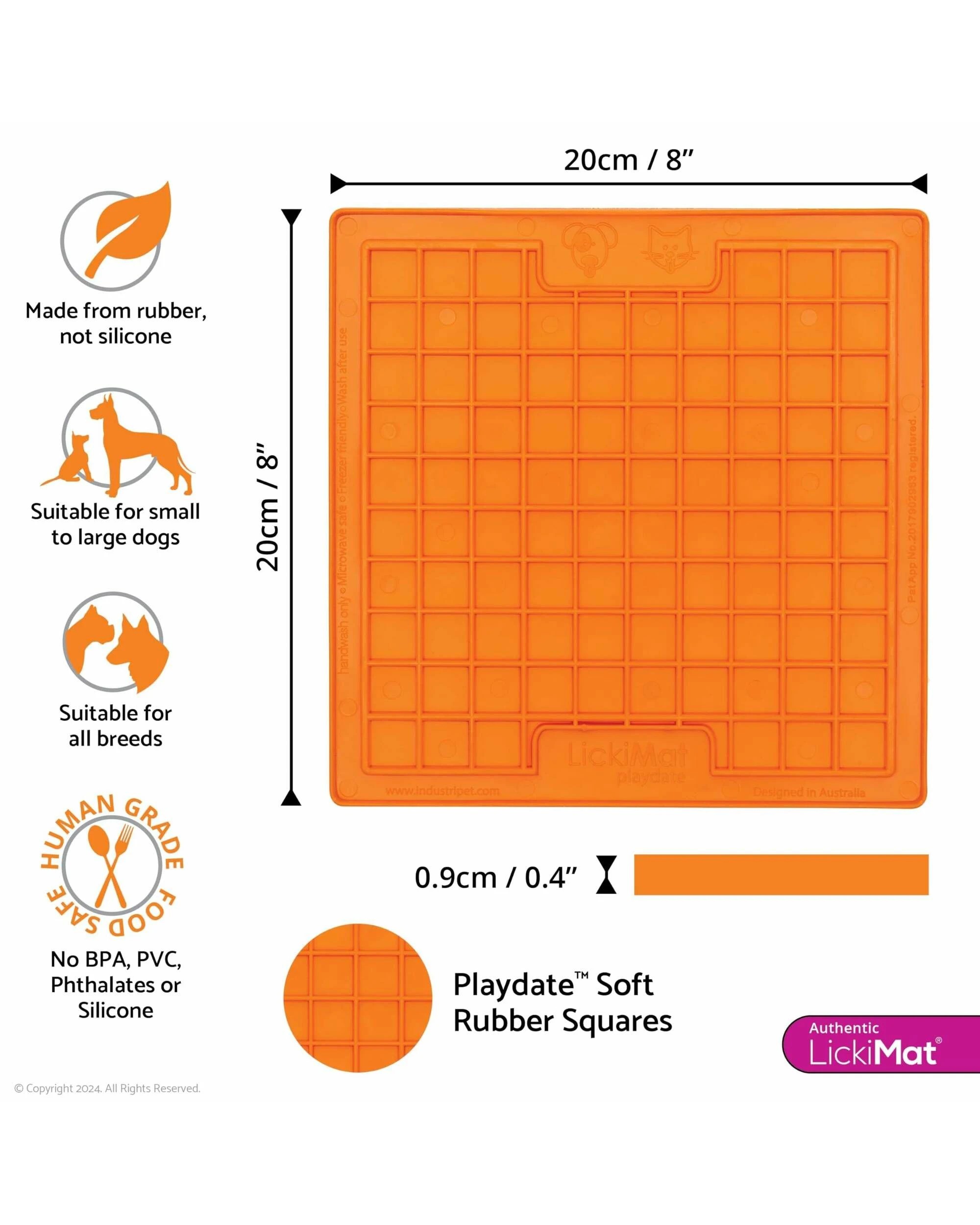 2 Lickimat Playdate Original Slow Food Licking Mat For Cats & Dogs - Orange, 2 of 2
