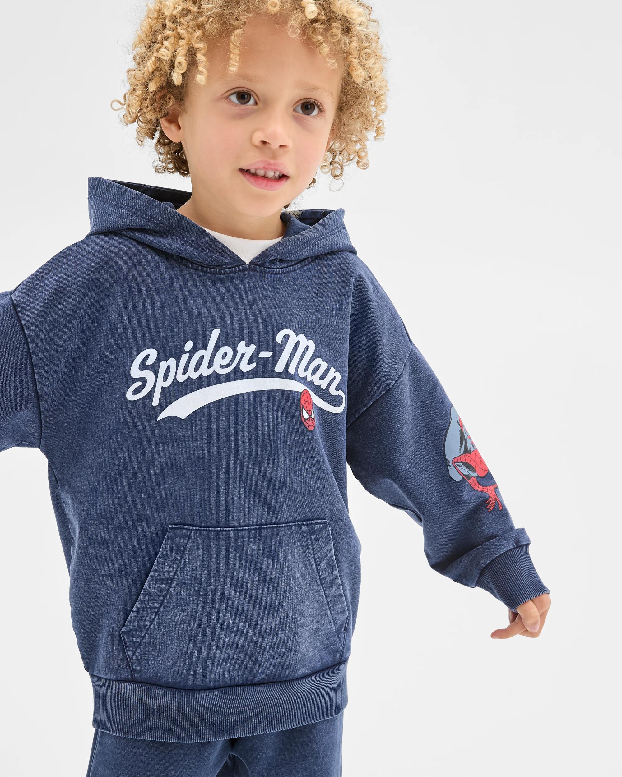 1 Marvel Spider-Man Australian Cotton Oversized Washed Sweat Hoodie BLACK IRIS, 1 of 8