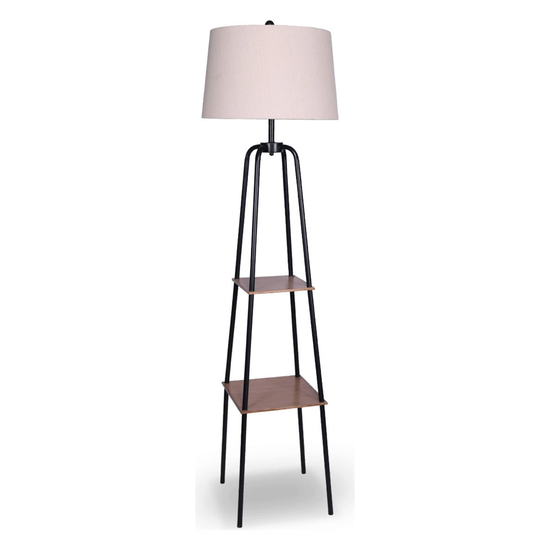 1 Sarantino Metal Etagere Floor Lamp Shade Metal Shelf In Wood Finish, 1 of 5