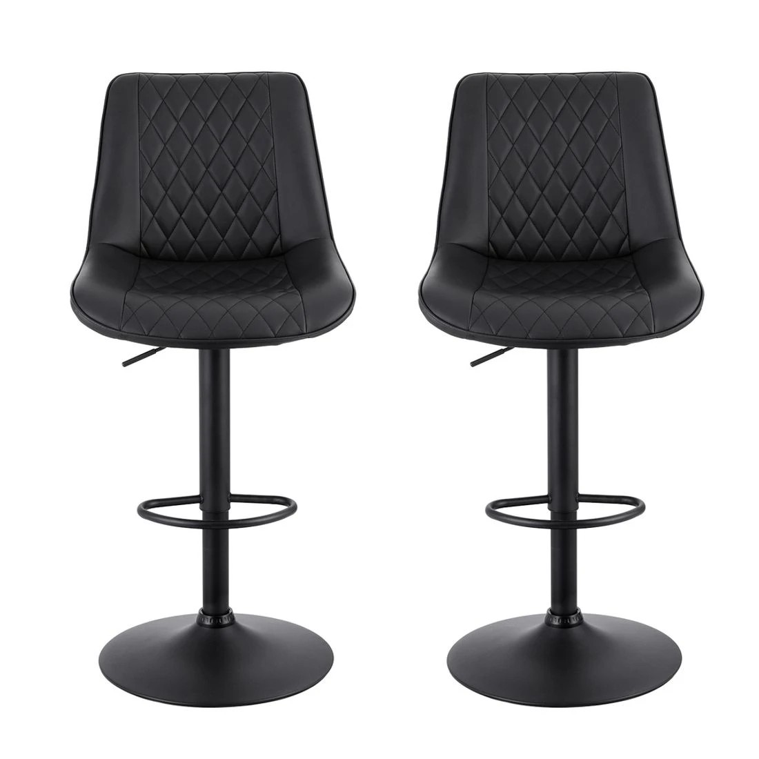 3 Artiss 2x Bar Stools Kitchen Swivel Gas Lift Counter Chair Diamond Leather - Black, 3 of 6