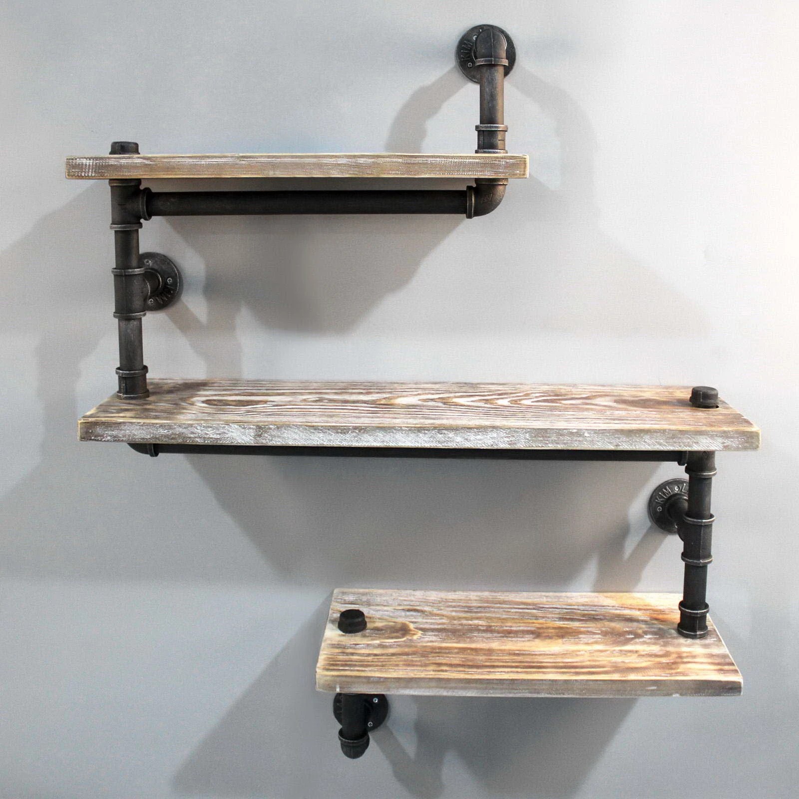 1 Artiss Floating DIY Pipe Shelf 3 Tiers - IONA - Natural, 1 of 8