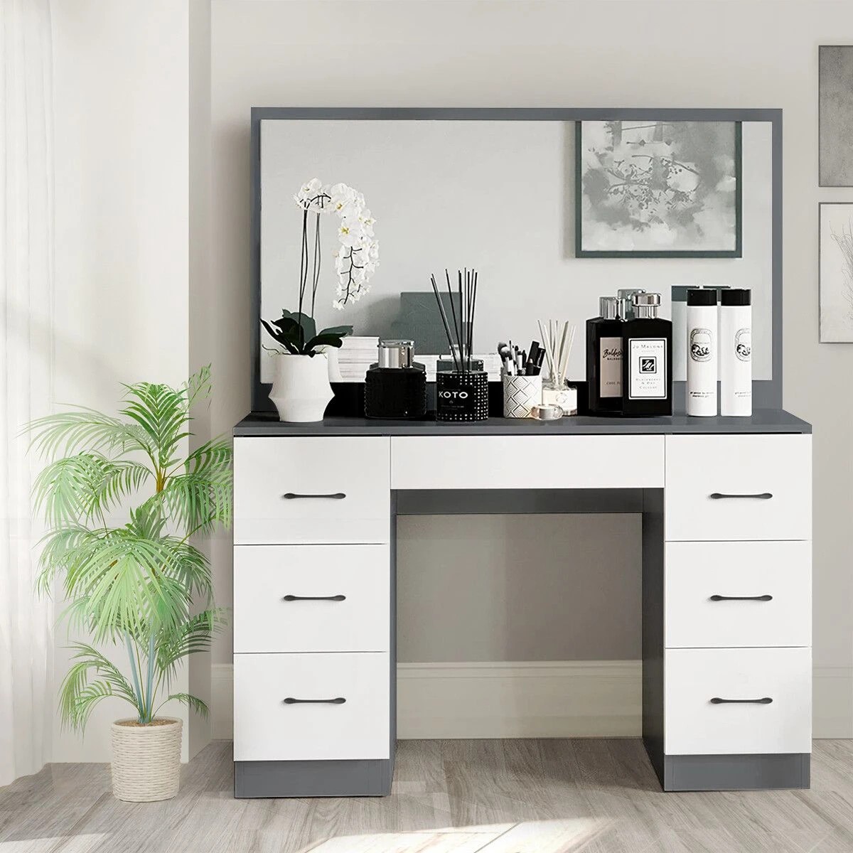 7 LUXSUITE Dressing Makeup Table Vanity Dresser with Mirror, 7 of 9