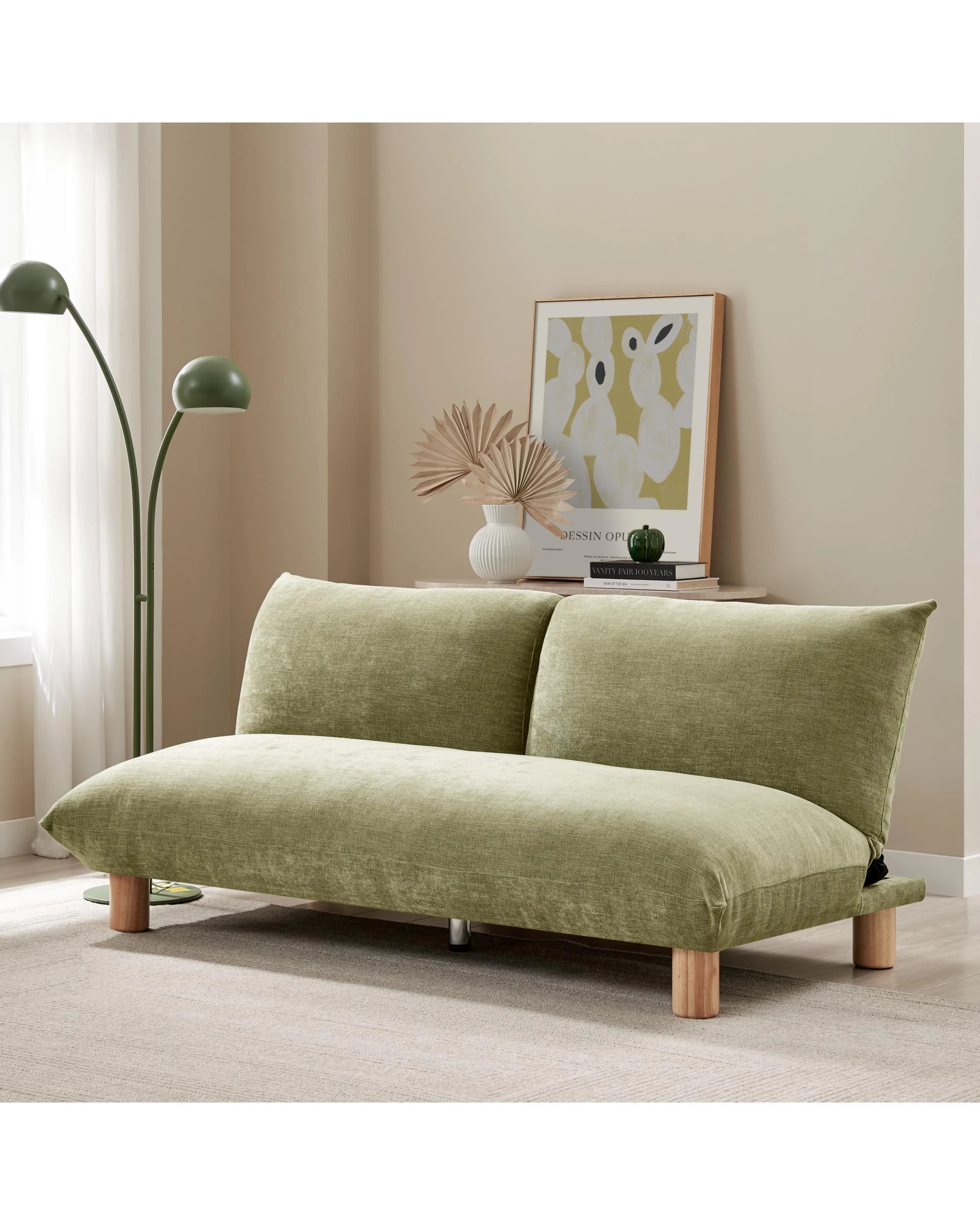 2 Kodu Sofa Bed 185cm Convertible Lounge Futon Moss Green - Green, 2 of 9