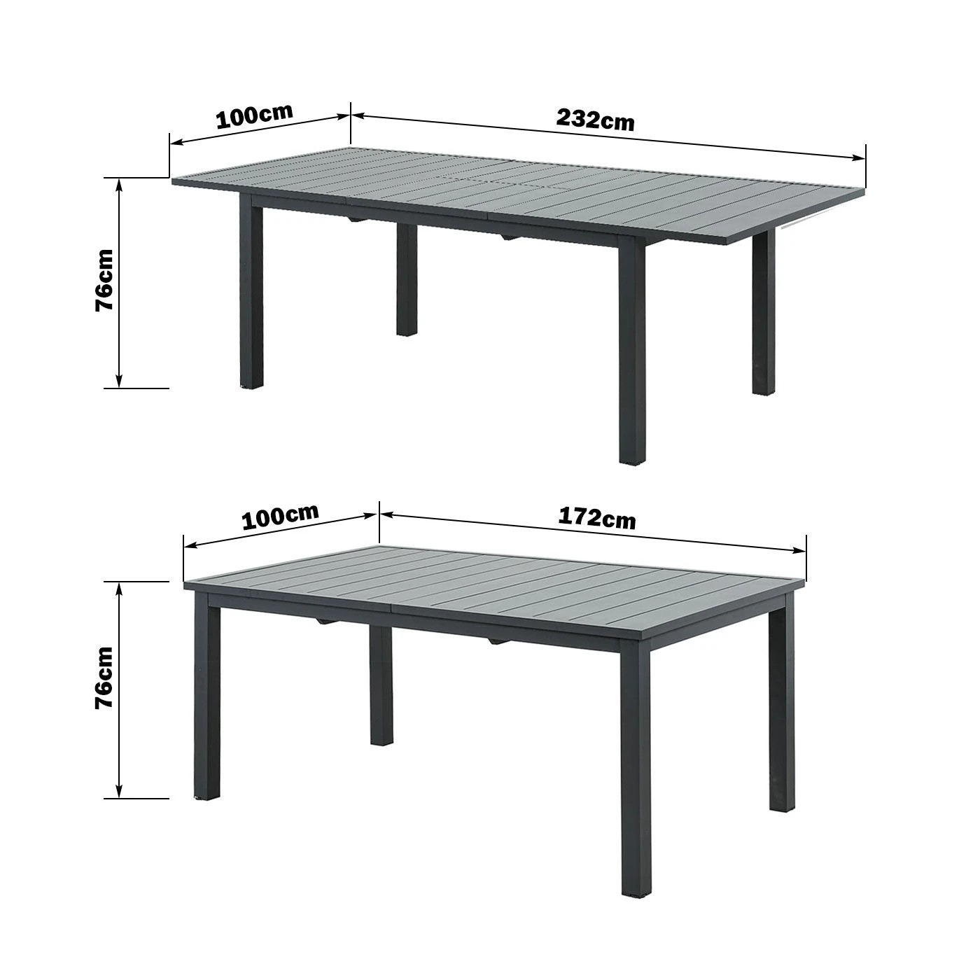 3 Moda Living Mornington Charcoal Aluminium Outdoor Extension Dining Table (172-232 x 100 cm) - Charcoal, 3 of 6
