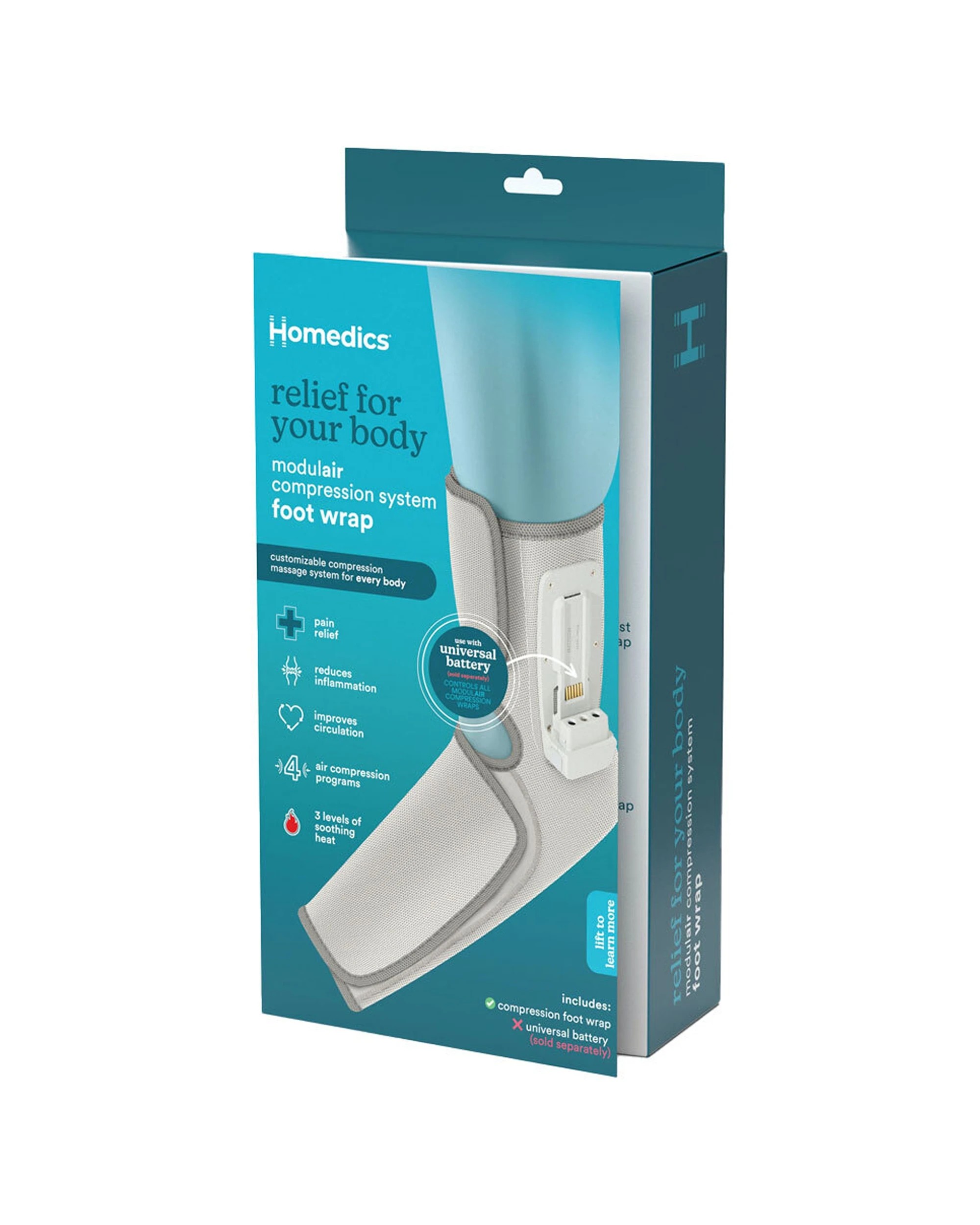 1 Homedics Modulair Foot Compression Wrap Soothing Sleeve & Controller For Recovery - Grey, 1 of 3