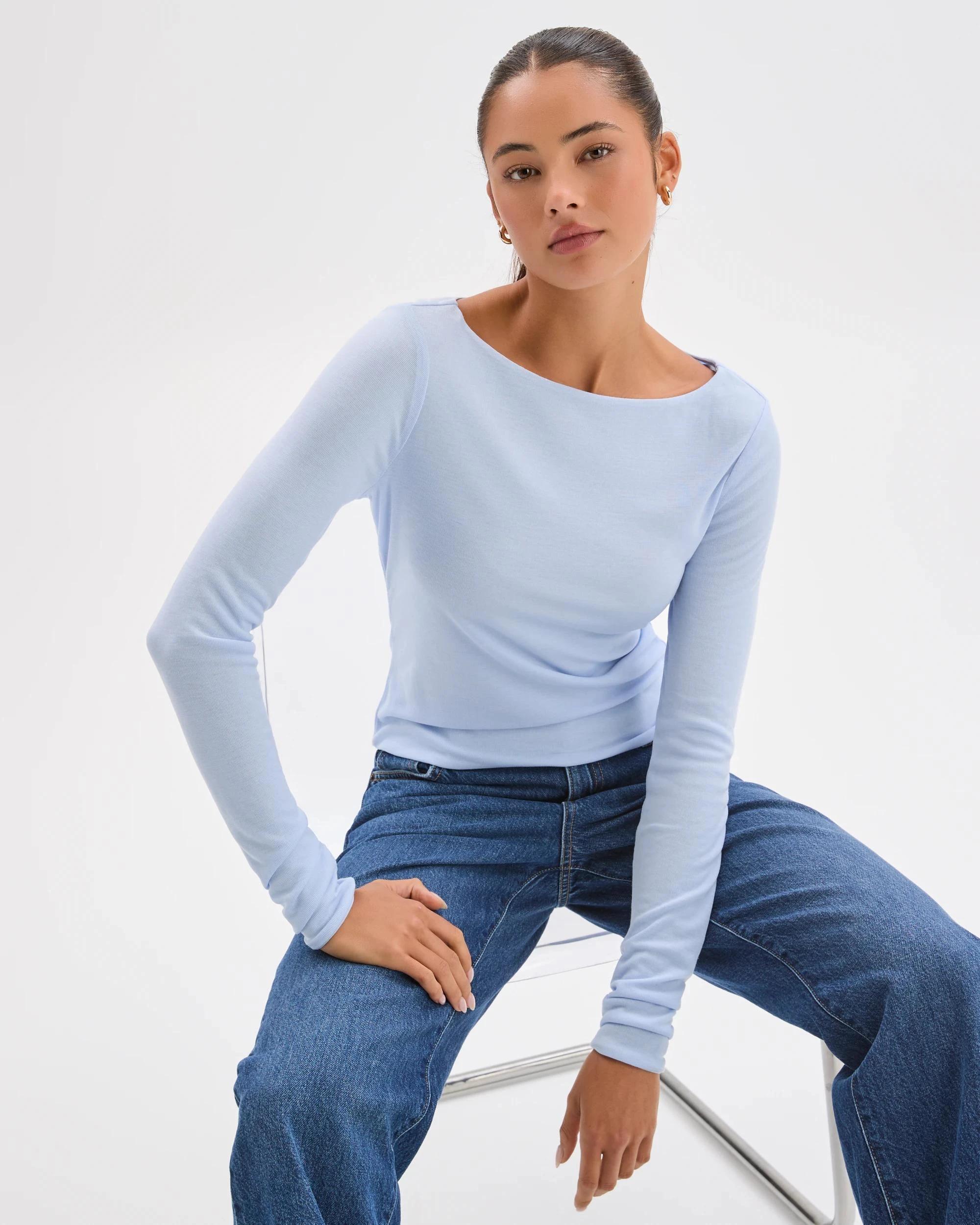 2 Lily Loves Double Layer Boat Neck Long Sleeve Top BABY BLUE, 2 of 7