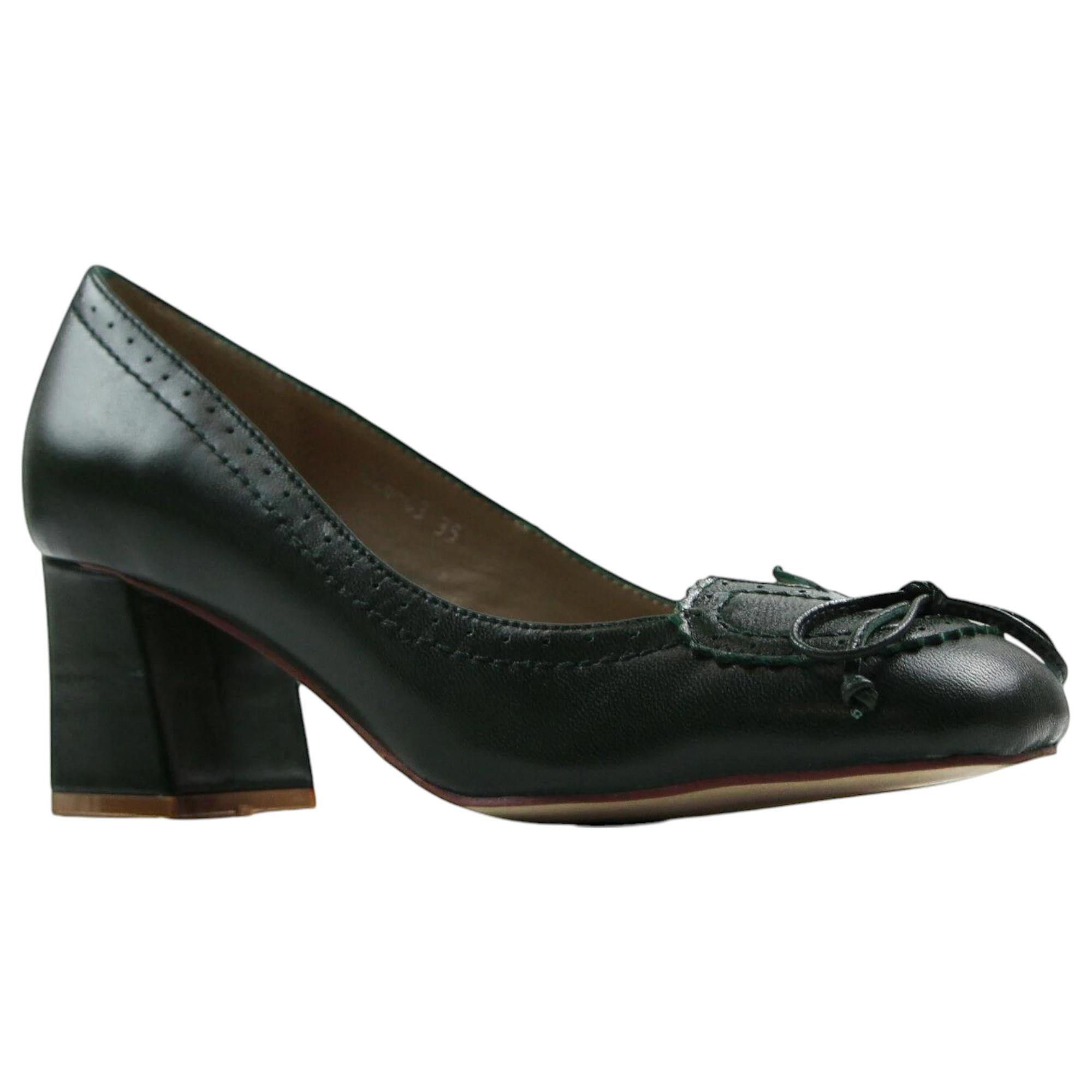 1 Zasel Frances Ladies Womens Comfortable Leather Low Shoes Heels DARK GREEN, 1 of 3