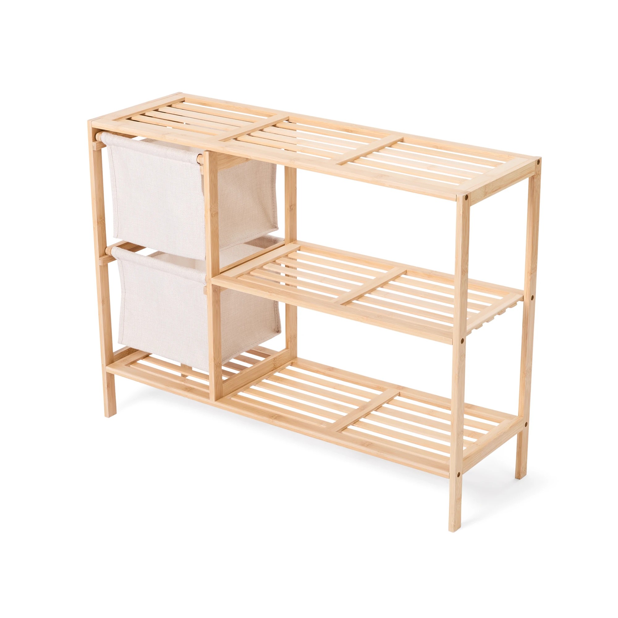 4 Linen Look Bamboo Shoe Storage with 2 Baskets, 4 of 10