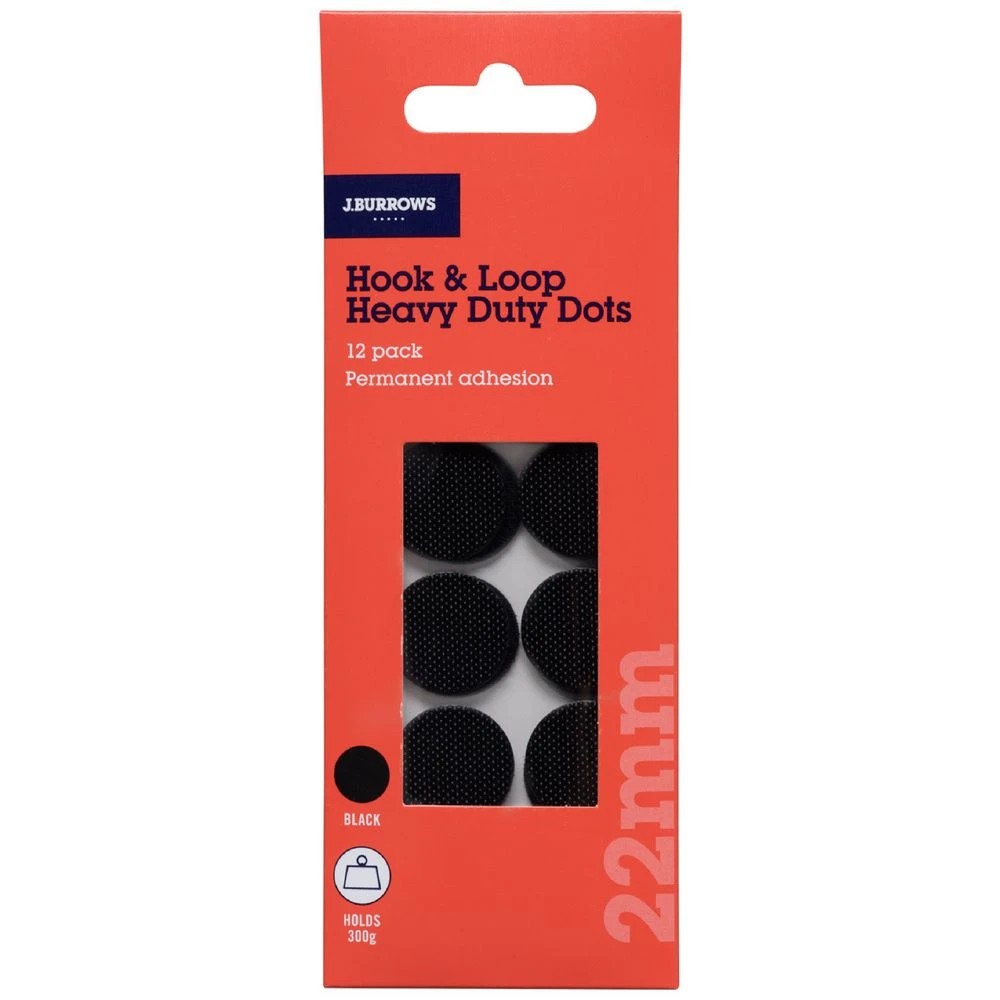 1 J.Burrows Hook & Loop Heavy Duty Adhesive Dots 22mm 12PK, 1 of 3