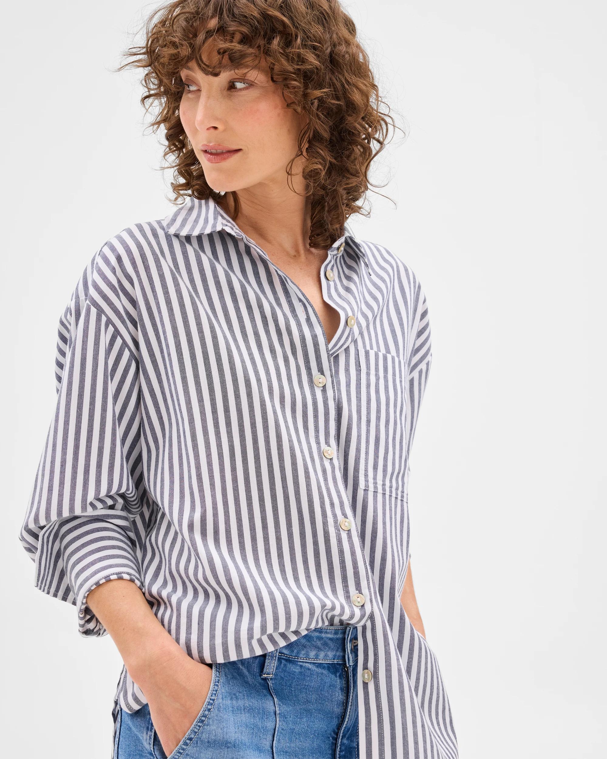 3 Target Long Sleeve Oversized Stripe Shirt NAVY + WHITE, 3 of 6