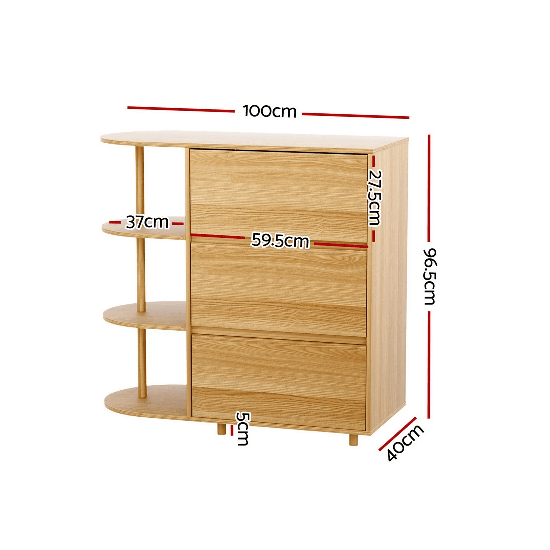 3 Artiss Chest of 3 Drawers Storage Cabinet 3 Shelves Pine - Natural, 3 of 6