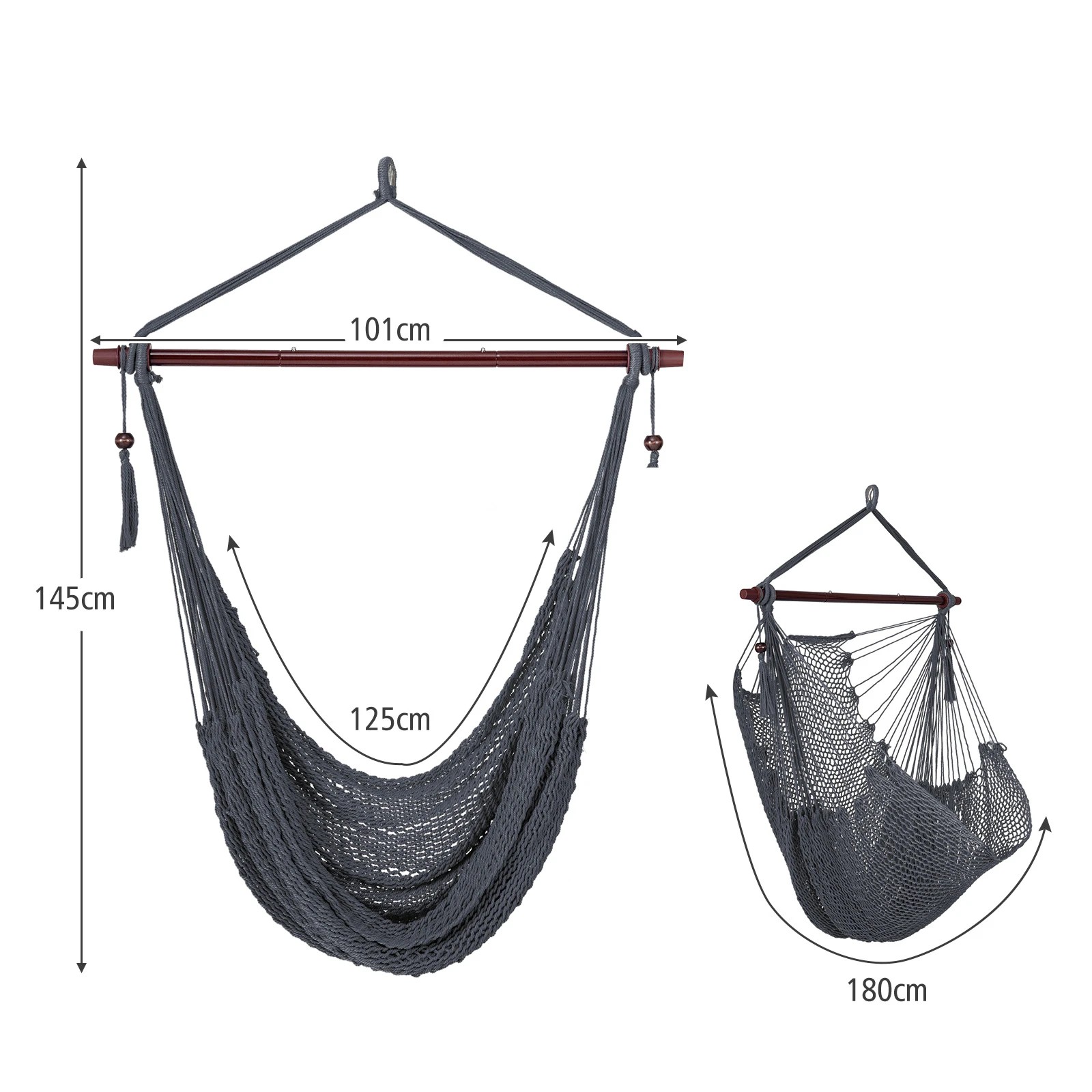 2 Costway Caribbean Hammock Chair Stretchable Hanging Rope Swing Chair - Grey, 2 of 5