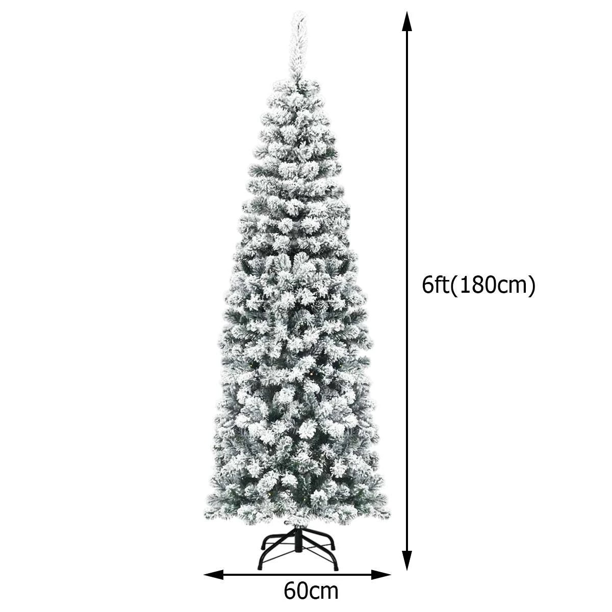 2 Costway 1.8M (6ft) Slim Snow Flocked Artificial Christmas Tree, 2 of 4
