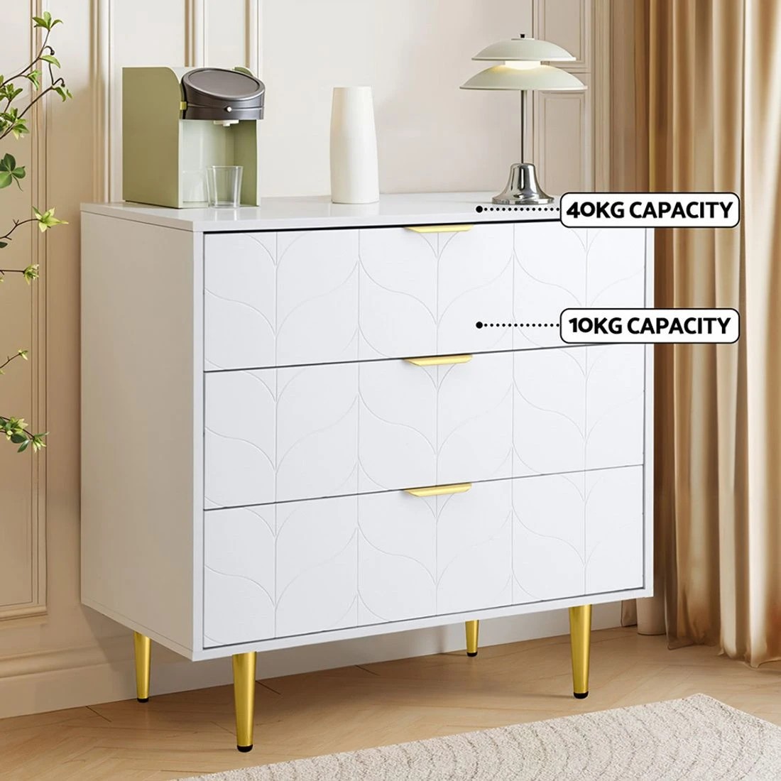 8 Artiss 3 Chest of Drawers Lowboy Cabinet - White, 8 of 8