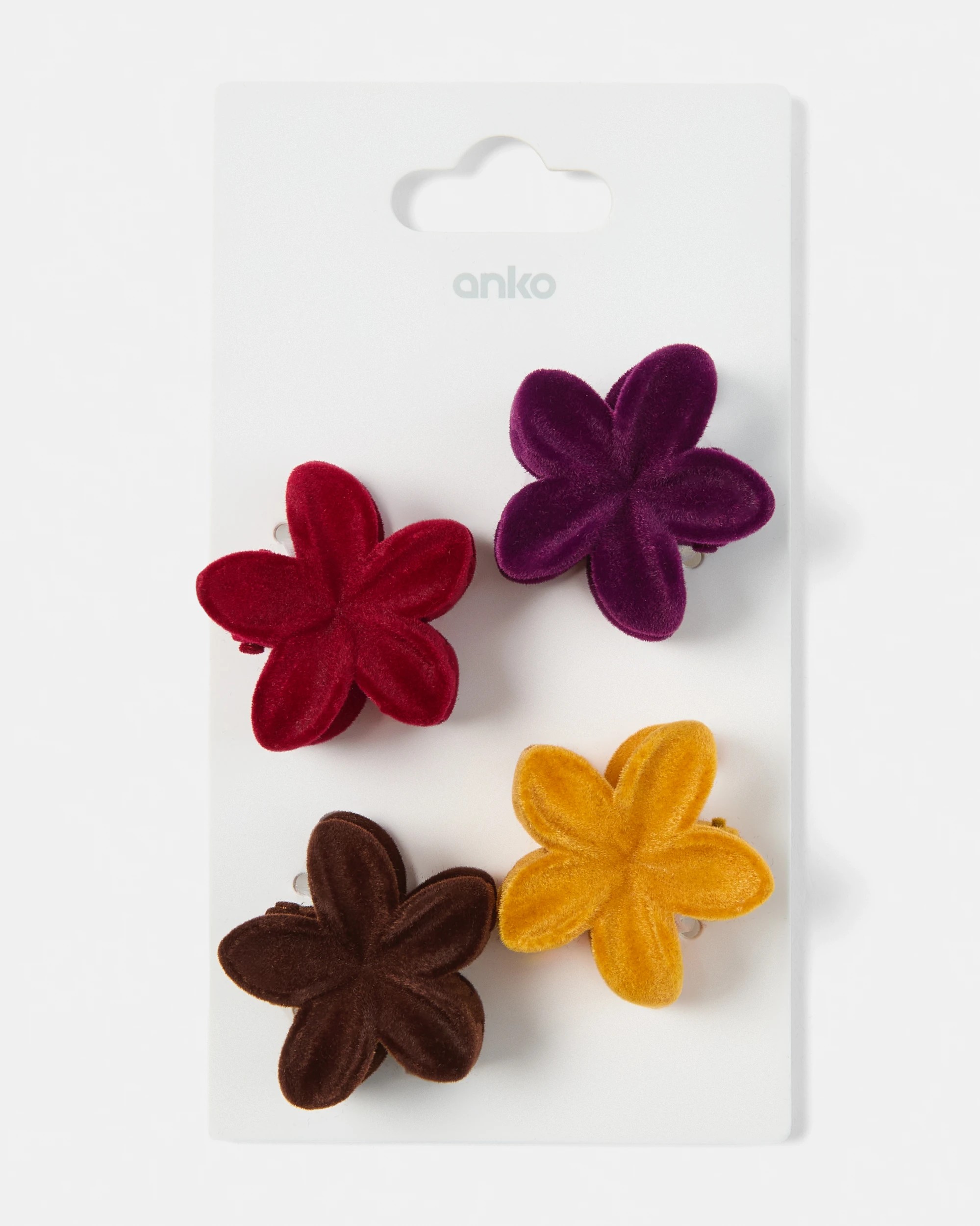 3 4 Pack Velvet Mini Frangipani Claw Hair Clip, 3 of 3