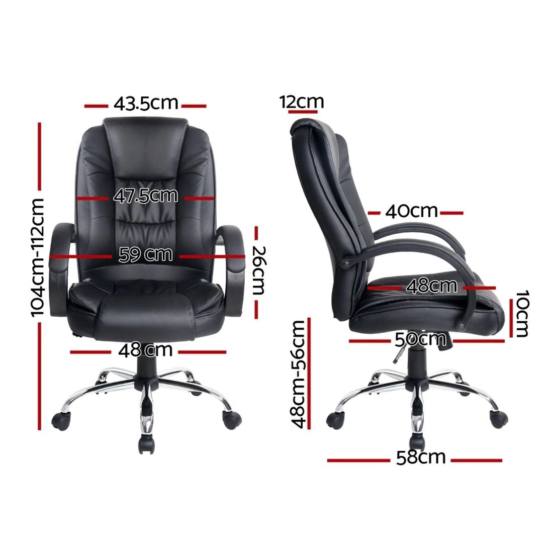 2 Artiss Executive Office Chair Leather Tilt - Black, 2 of 10
