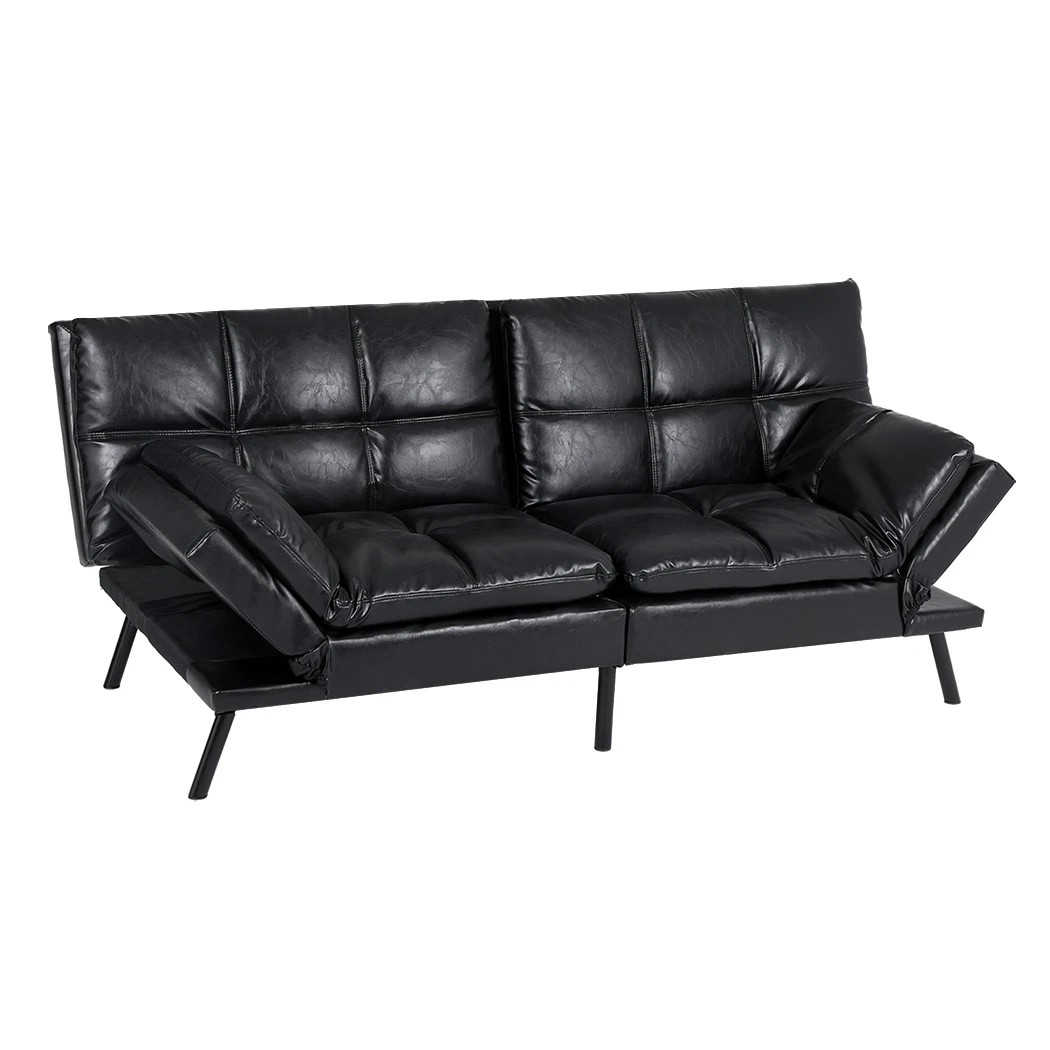 1 Levede Sofa Bed PU Leather Lounge in Black, 1 of 8