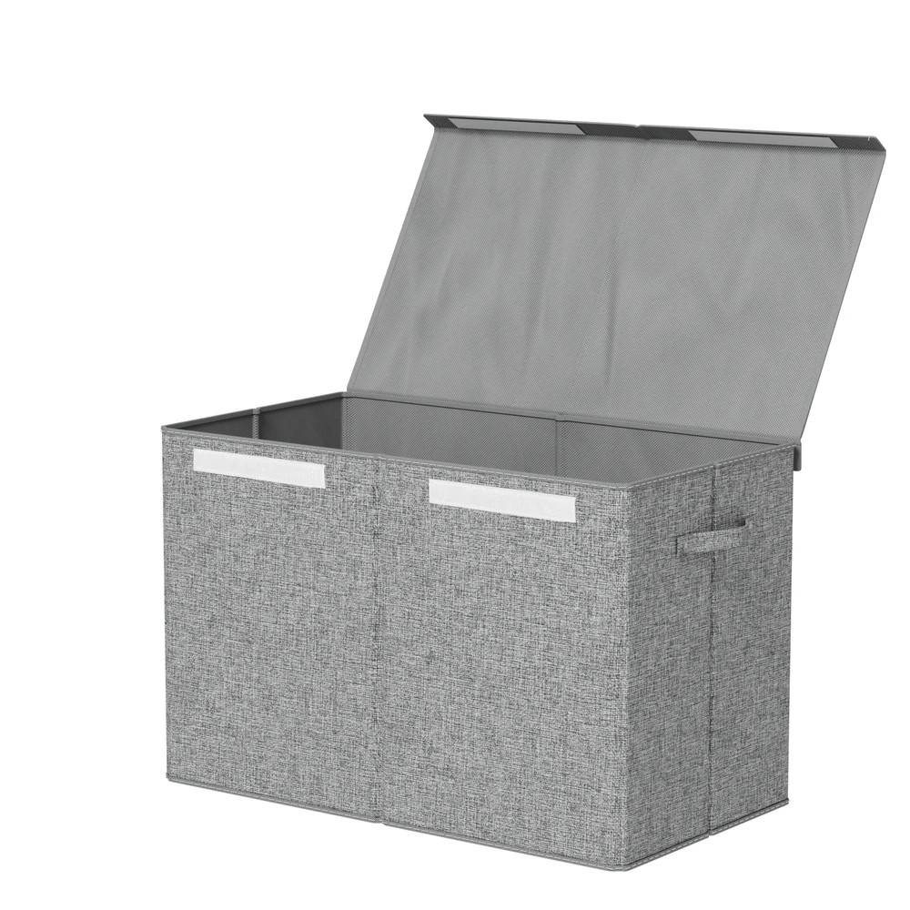 1 Keezi Large Toy Box Chest Storage with Flip-Top Lid Foldable Organizer Bins - Grey, 1 of 6