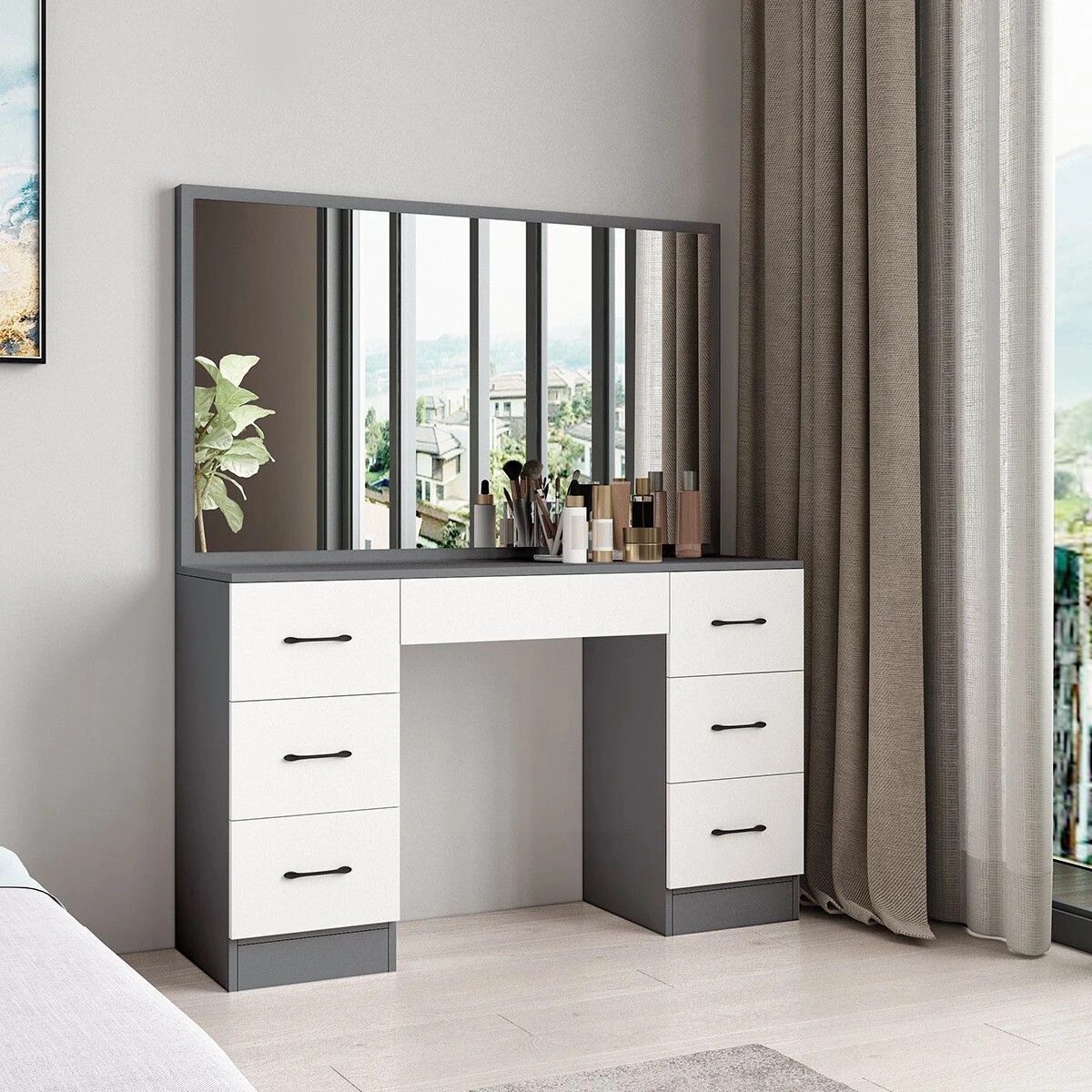 9 LUXSUITE Dressing Makeup Table Vanity Dresser with Mirror, 9 of 9