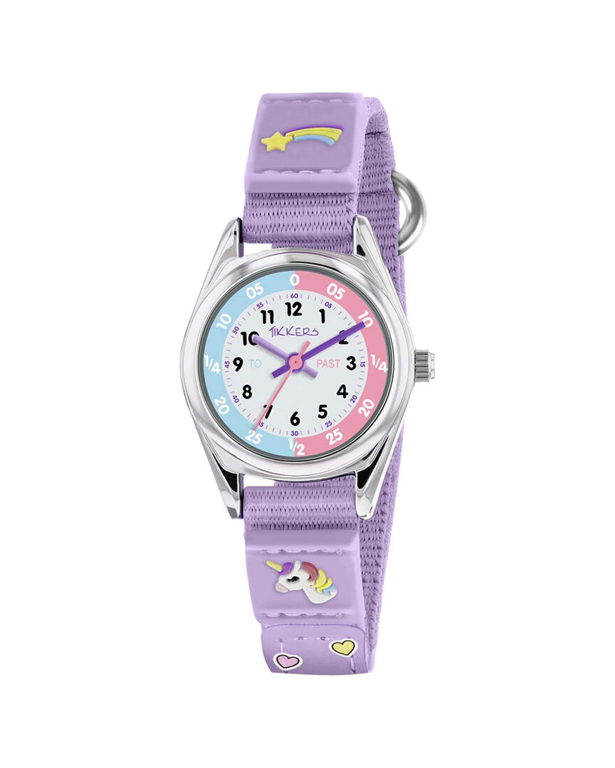 1 Tikkers Time Teacher Watch Unicorn Canvas With Silicone Straps Light - Purple, 1 of 1