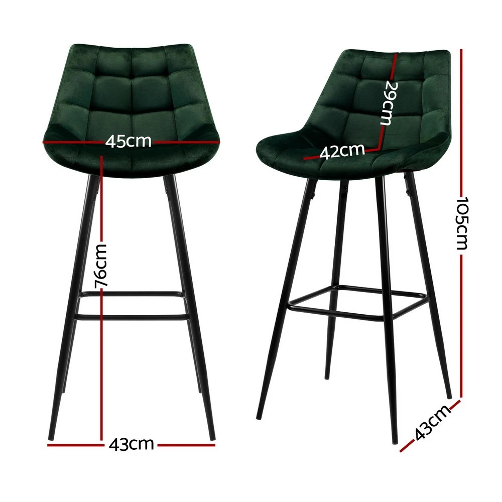 2 Artiss 4x Bar Stools Velvet Chairs Green - Green, 2 of 5