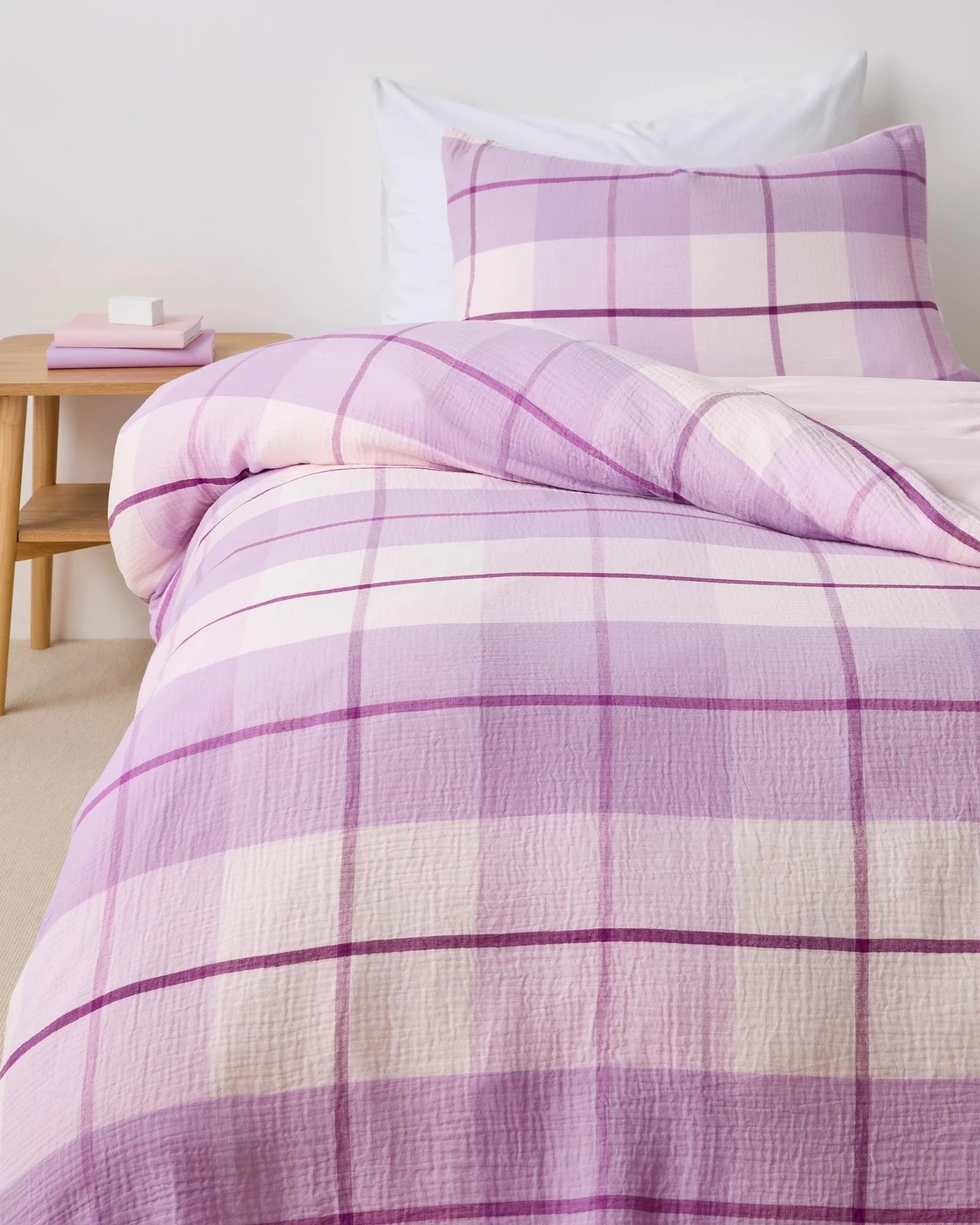 1 Target Angie Check Australian Cotton Muslin Quilt Cover Set - Single Bed - Purple, 1 of 3