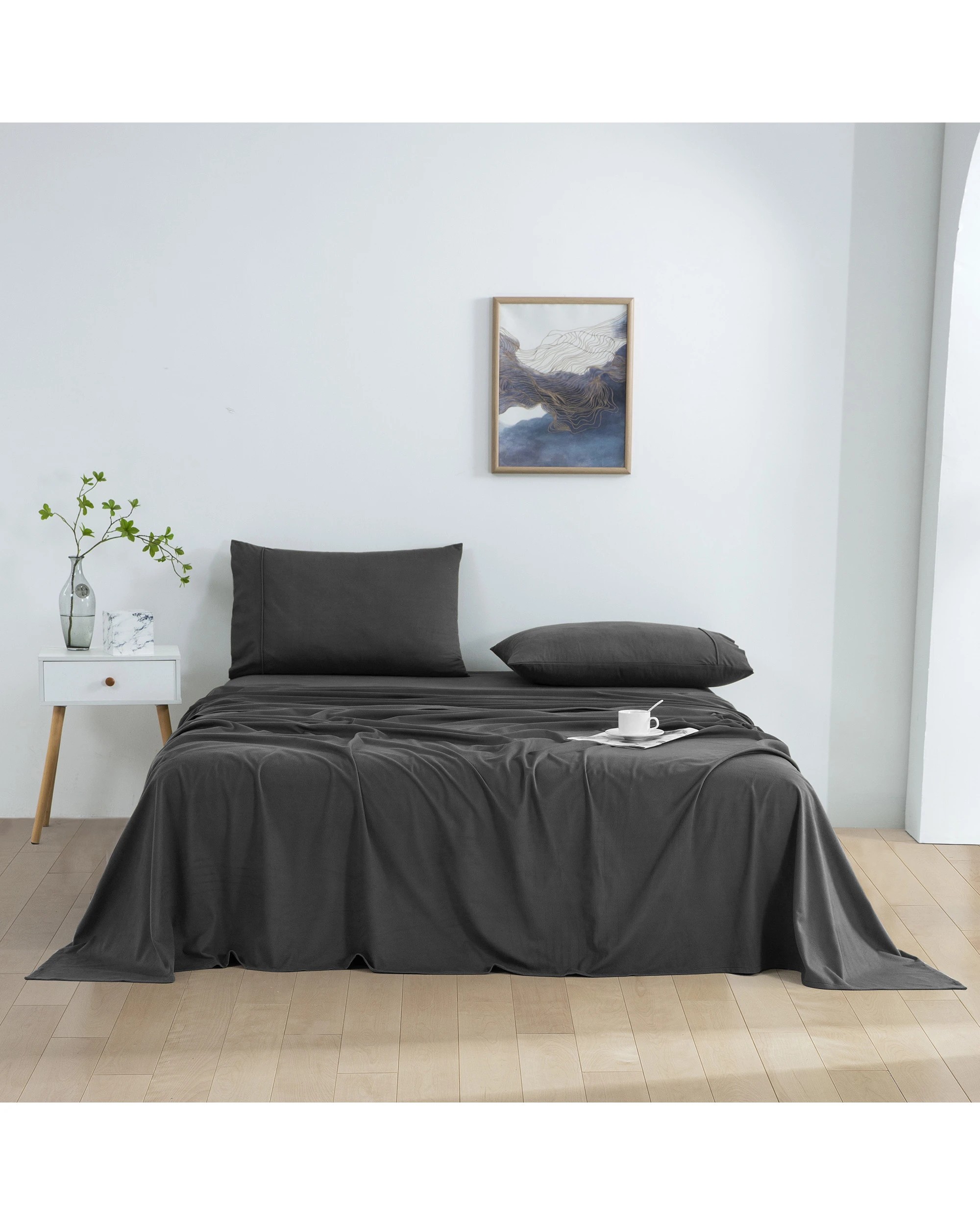 1 Dreamaker Micro Flannel Sheet Set - Single Bed - Charcoal, 1 of 9