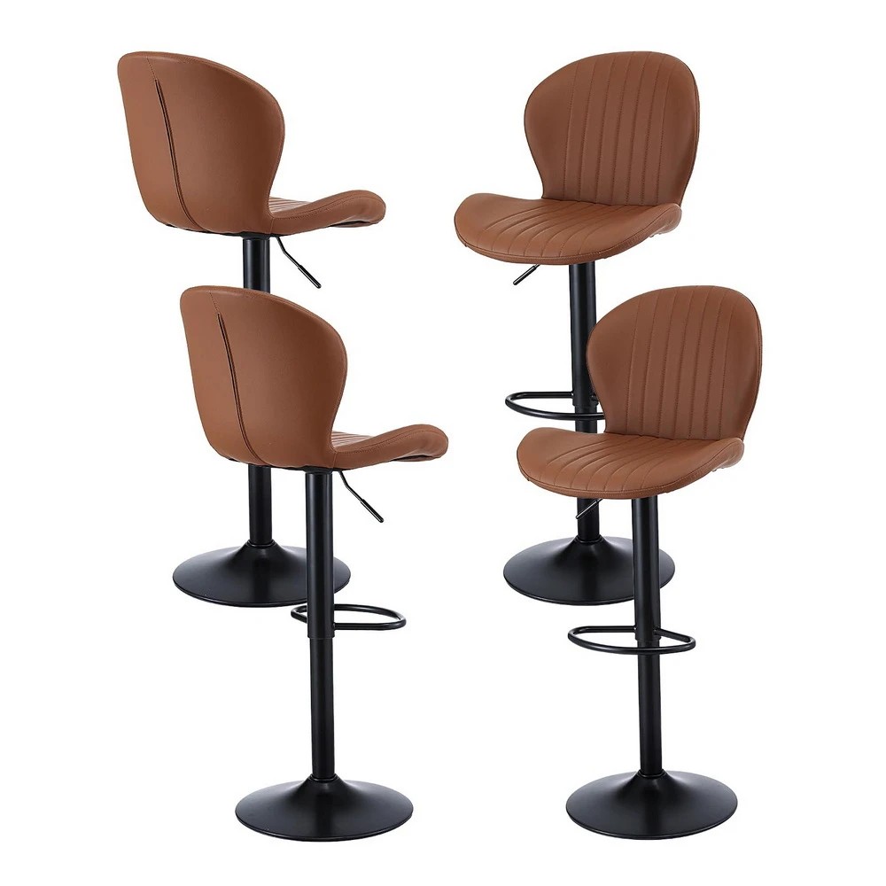 1 Artiss 4x Bar Stools Kitchen Swivel Gas Lift Counter Chair Shell Leather - Brown, 1 of 7