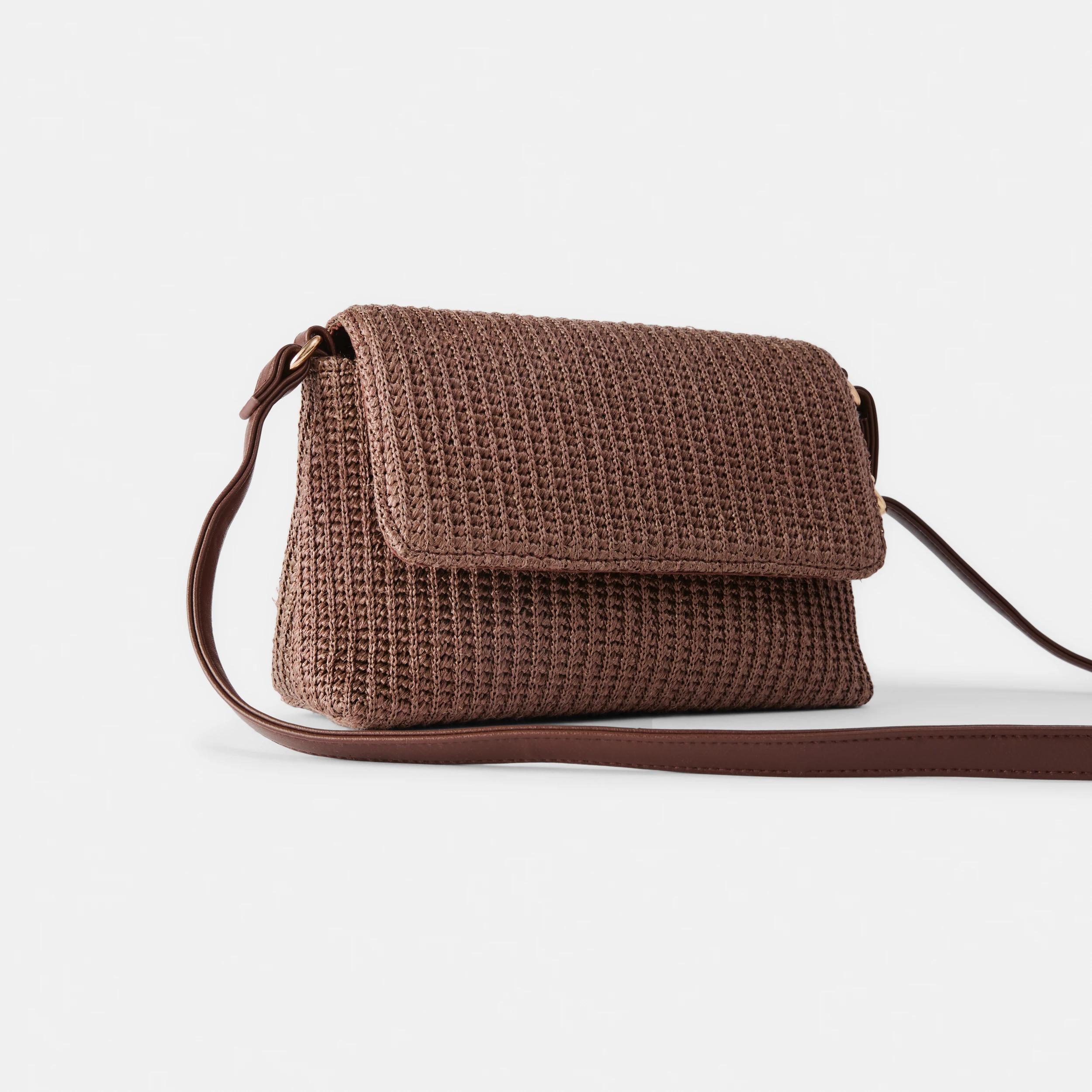 4 Straw Crossbody Bag Brown, 4 of 7