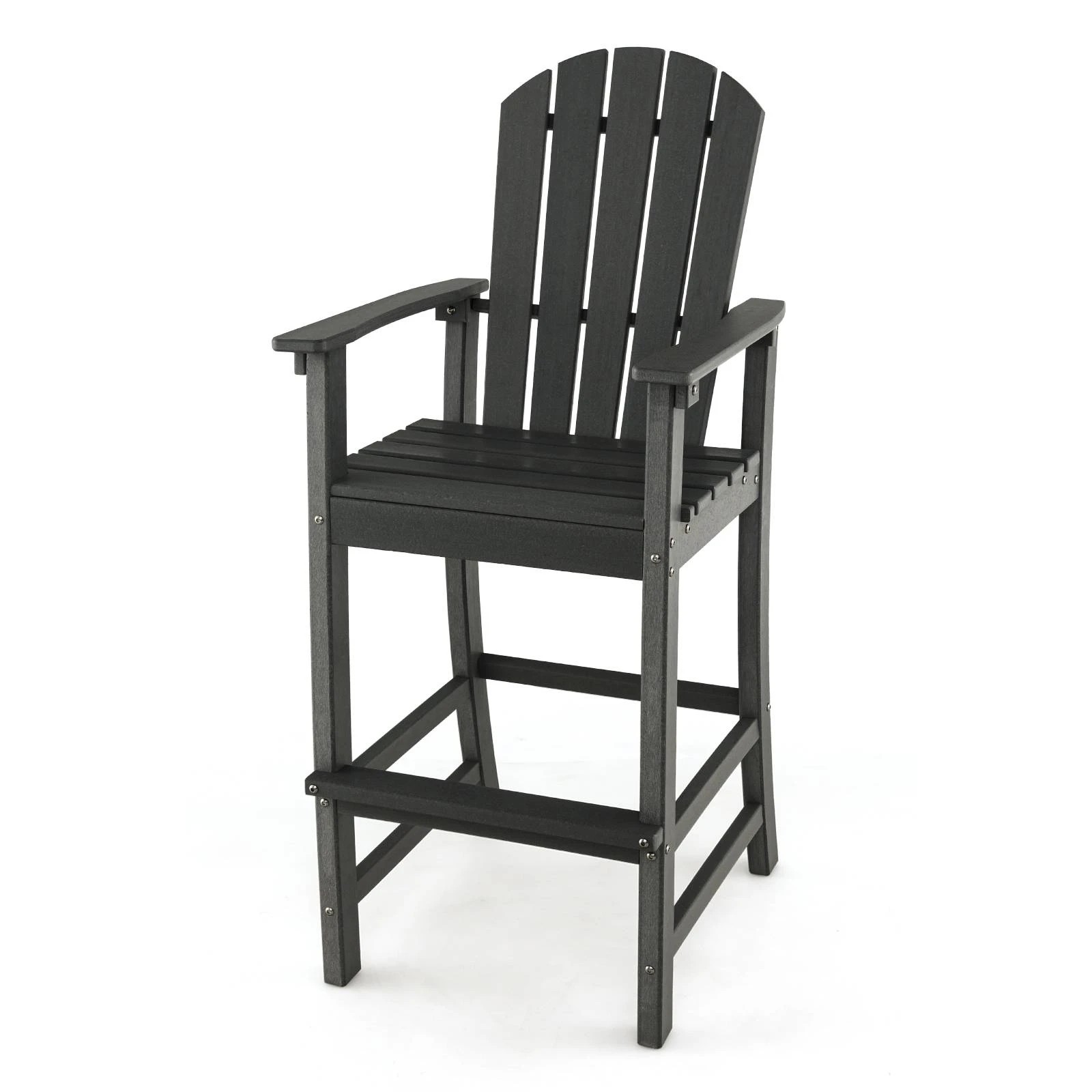 1 Costway 1.33M Tall HDPE Bar Stool Outdoor Adirondack Chair w/Footrest - Black, 1 of 1